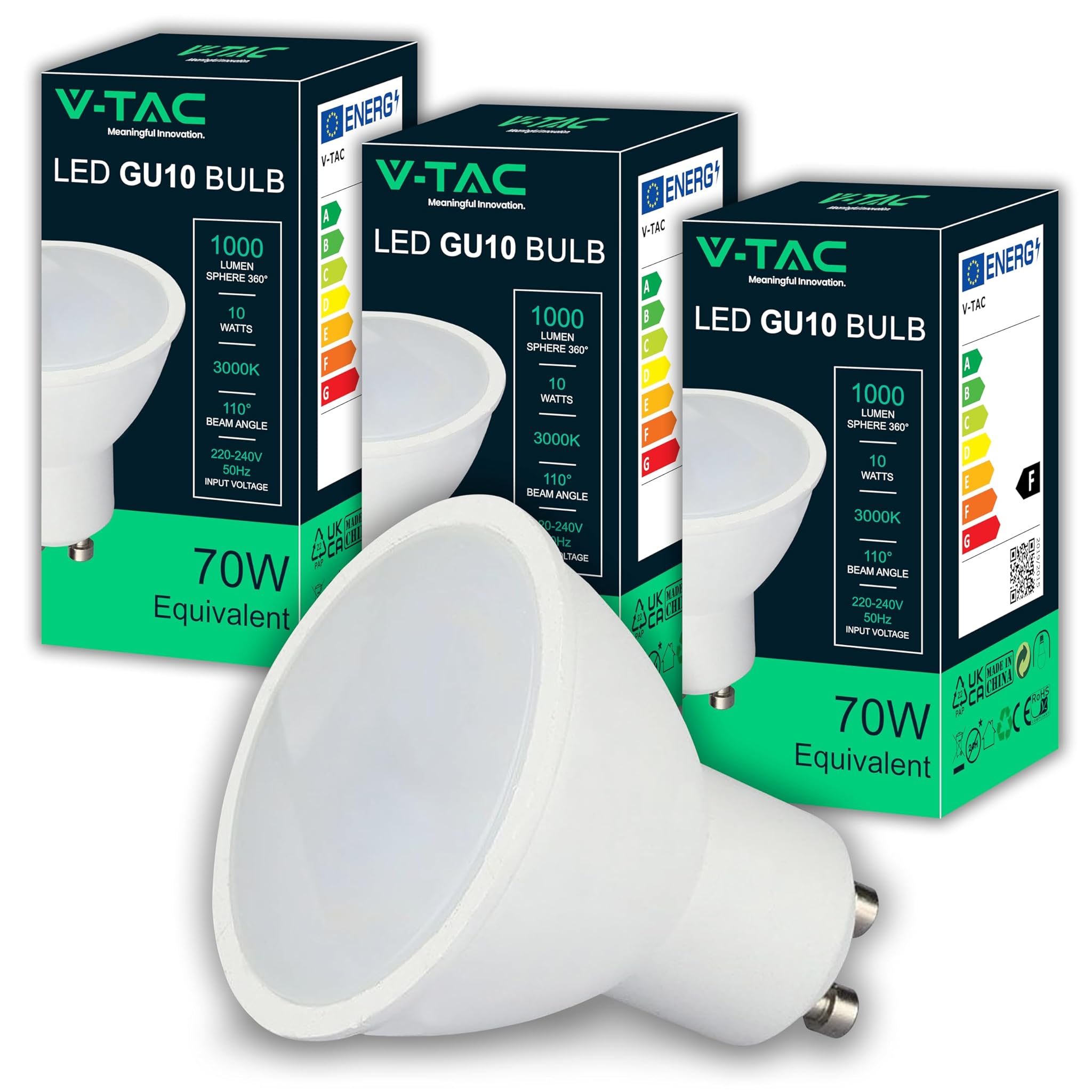 V-tac 3x Lampadine LED GU10 Alta Luminosità 10W 3000K