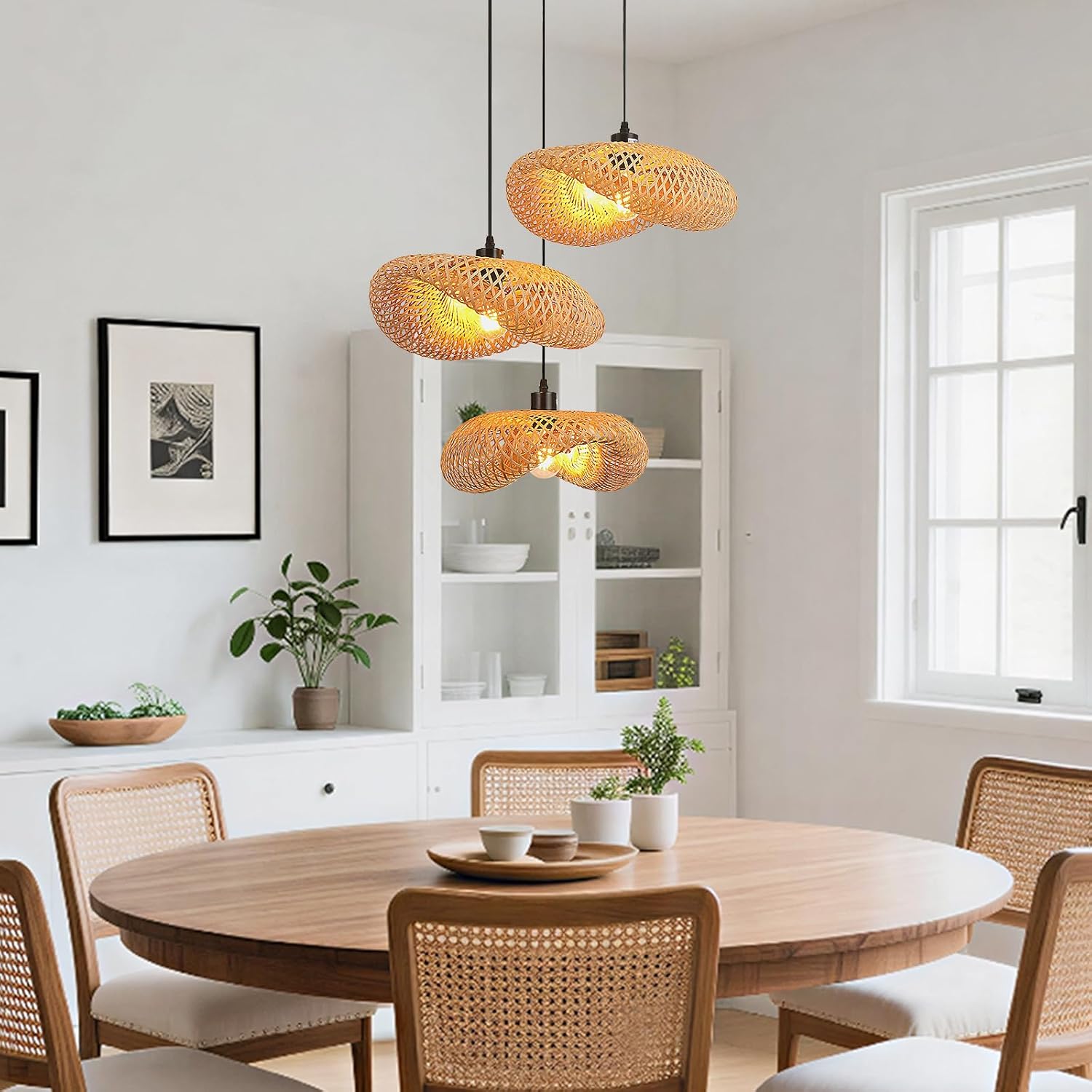 Schindora Lampadario Retrò in Bambù E27 3 Luci - immagine 6