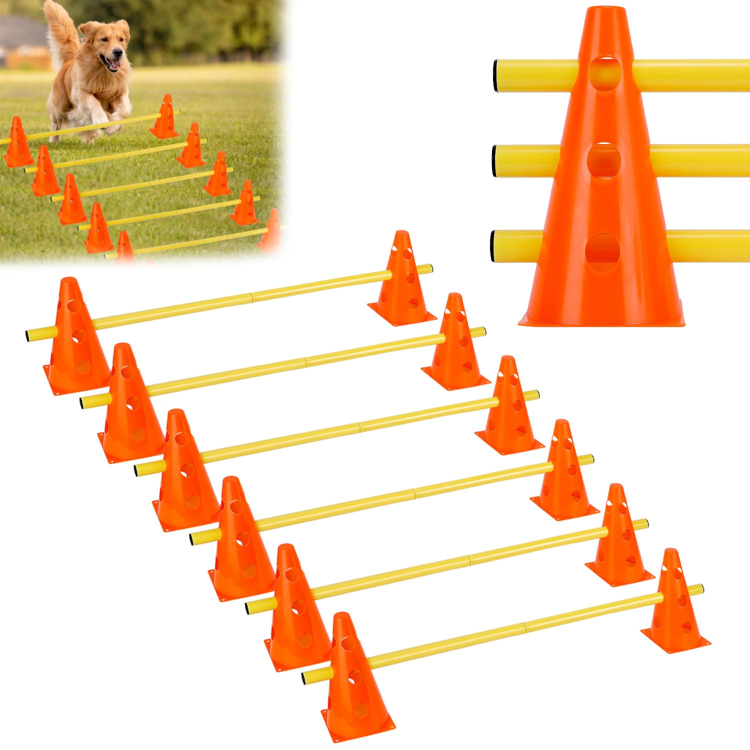 QWORK® Set Ostacoli Sportivi 12 Coni + 6 Barre Agilità