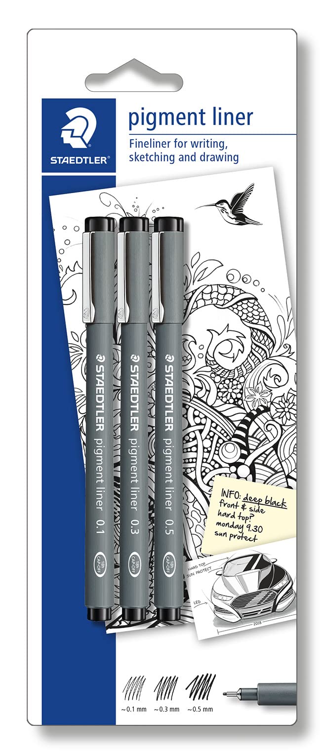 Staedtler Pigment Liner - Penne Nere Punta Fine 3 Pz