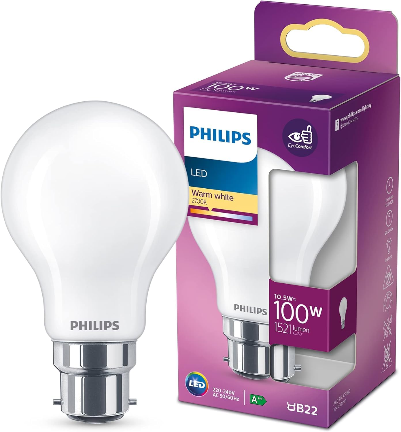 Philips Lampadina LED Classic B22, Equivalente 100W | Philips Lighting ...