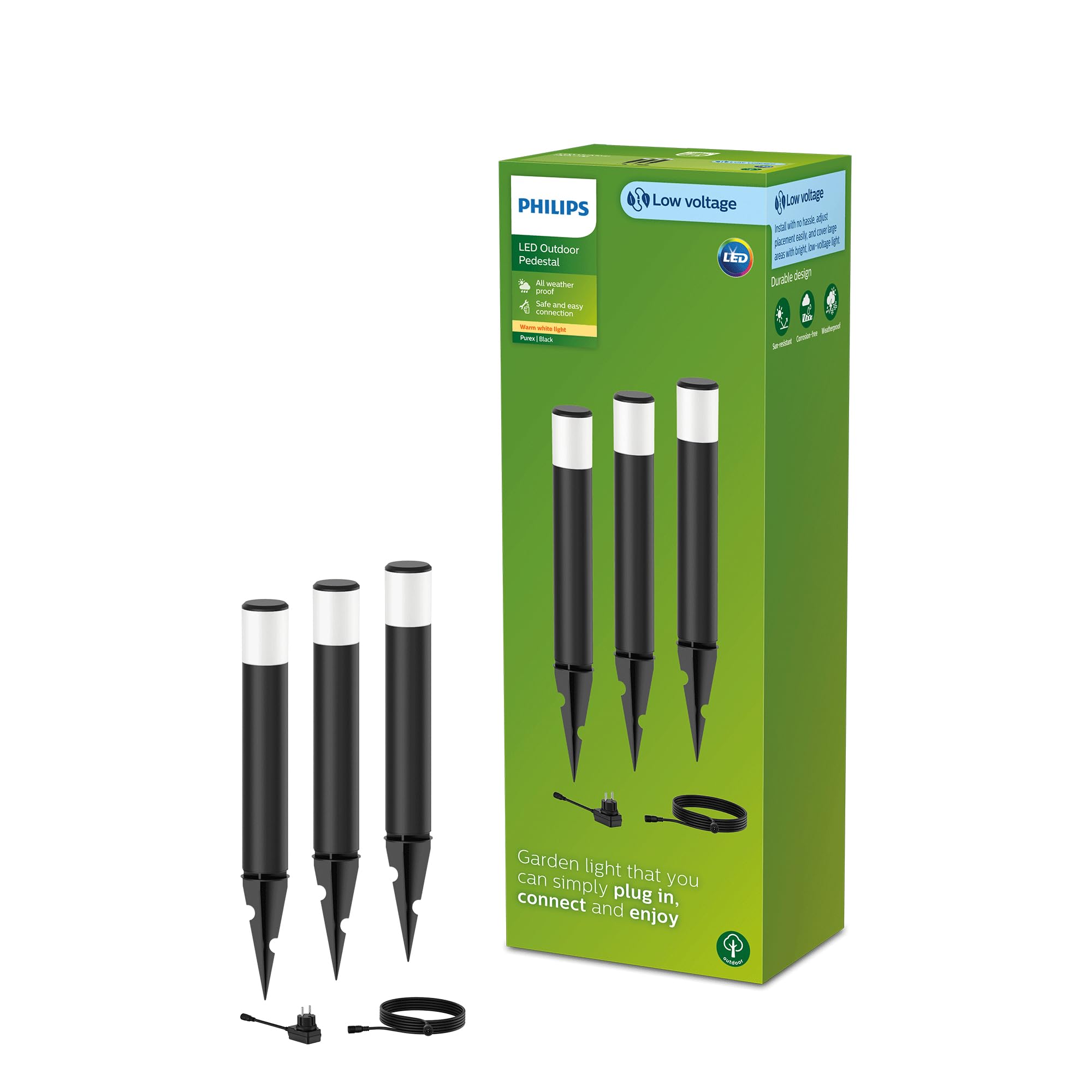 Philips LED GardenLink Purex Set di Paletti per Esterni, 3x1.5W, 24V, IP67, Nero