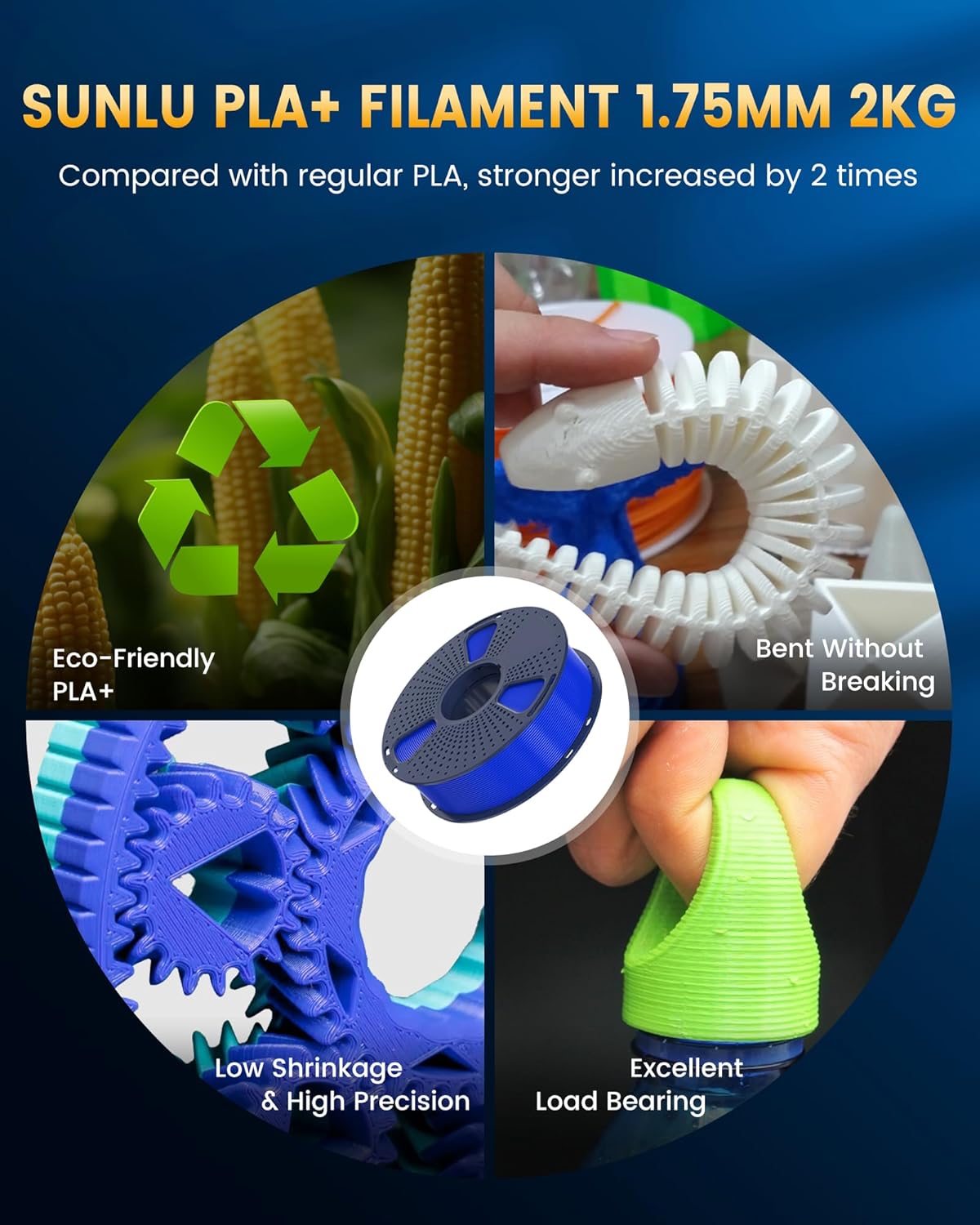 Sunlu 4KG PLA+2.0 Filamento per stampante 3D, Grigio - immagine 3