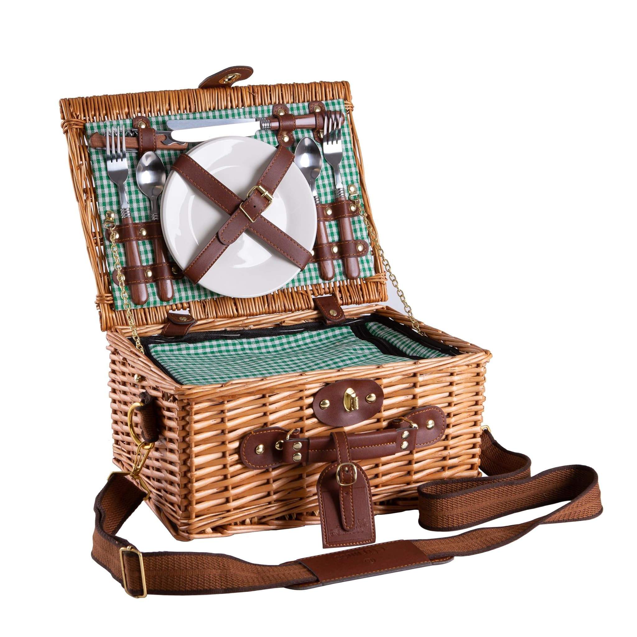 Egenuss Cestino da Picnic in Vimini per 2 Persone, Verde