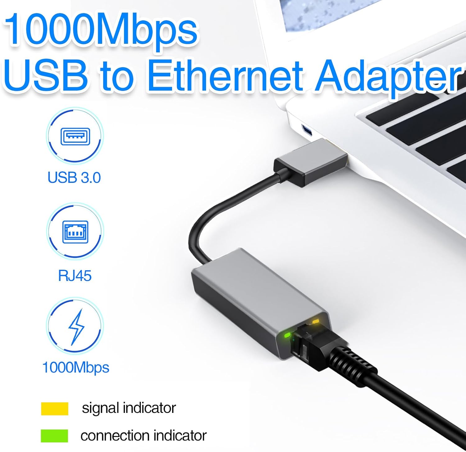 Adattatore USB Ethernet 1000 Mbps in Alluminio, Nero - immagine 2