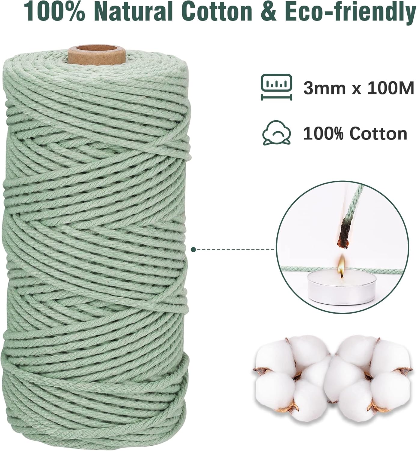 Puwowye Corda Macrame 3mm Verde - immagine 2