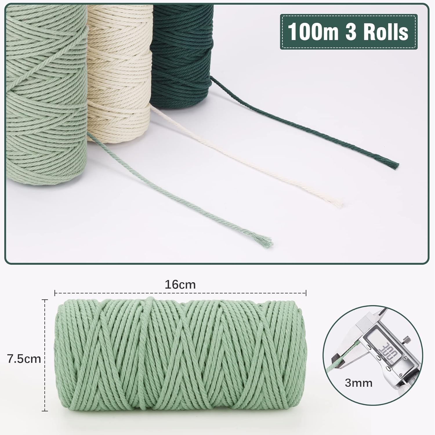 Puwowye Corda Macrame 3mm Verde - immagine 3