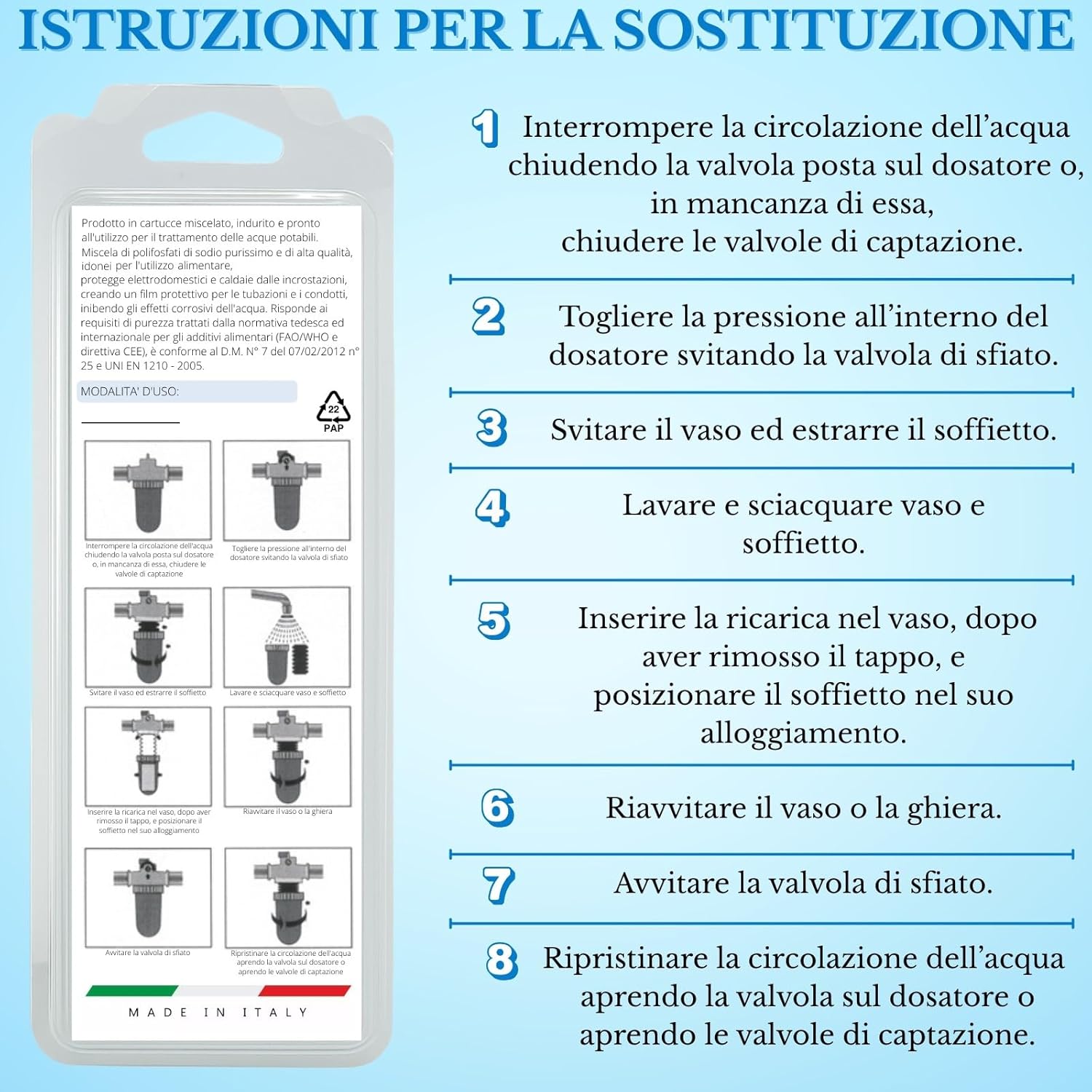 Polifosfati Caldaia Made in Italy - 6 Cartucce Ricarica - immagine 5