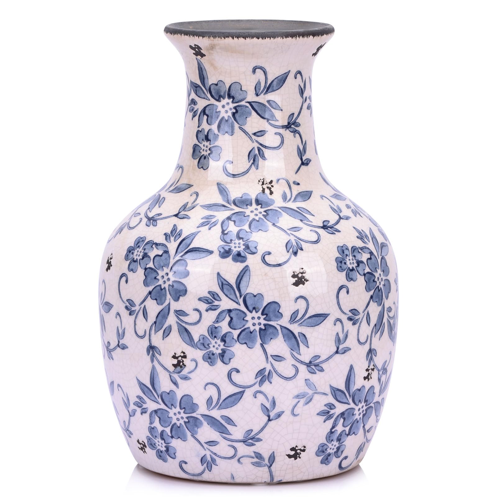 Chinoiserie Decor Vaso Floreale Blu e Bianco 26,9cm
