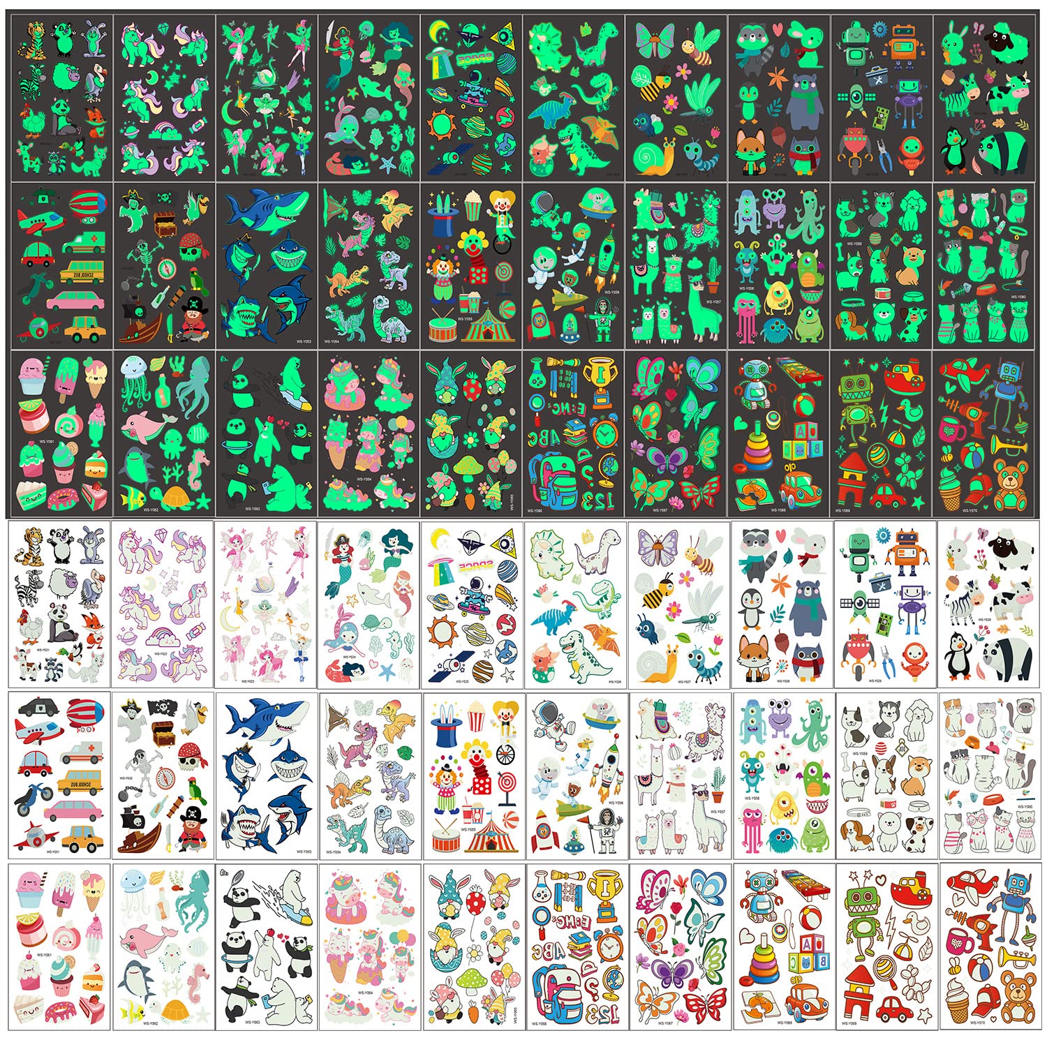 Tatuaggi per Bambini, Finti Temporanei Luminosi Trasferelli Tatoo 30 Fogli