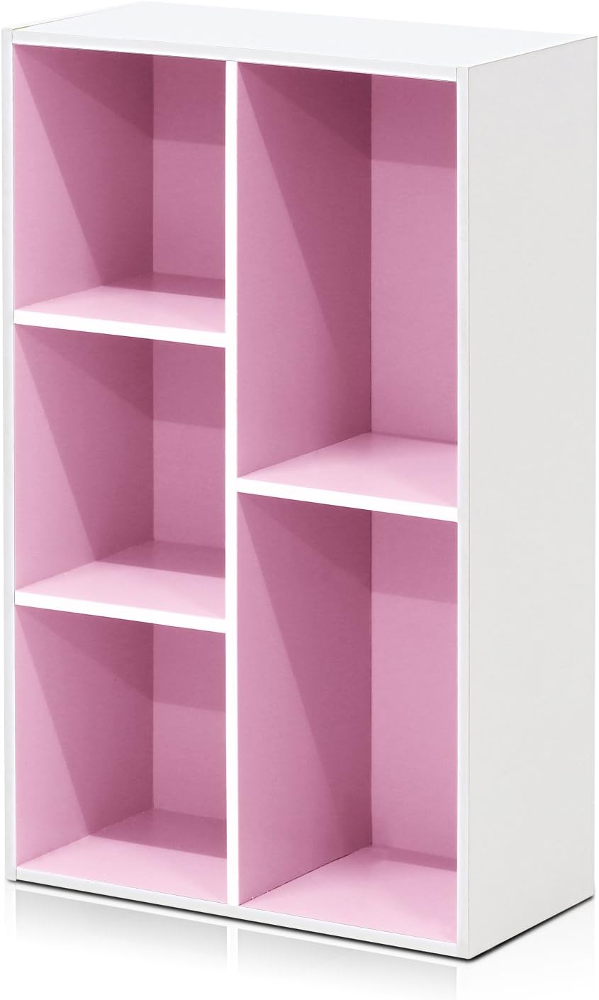 Furinno Luder Scaffale aperto reversibile a 5 cubi, Bianco/rosa
