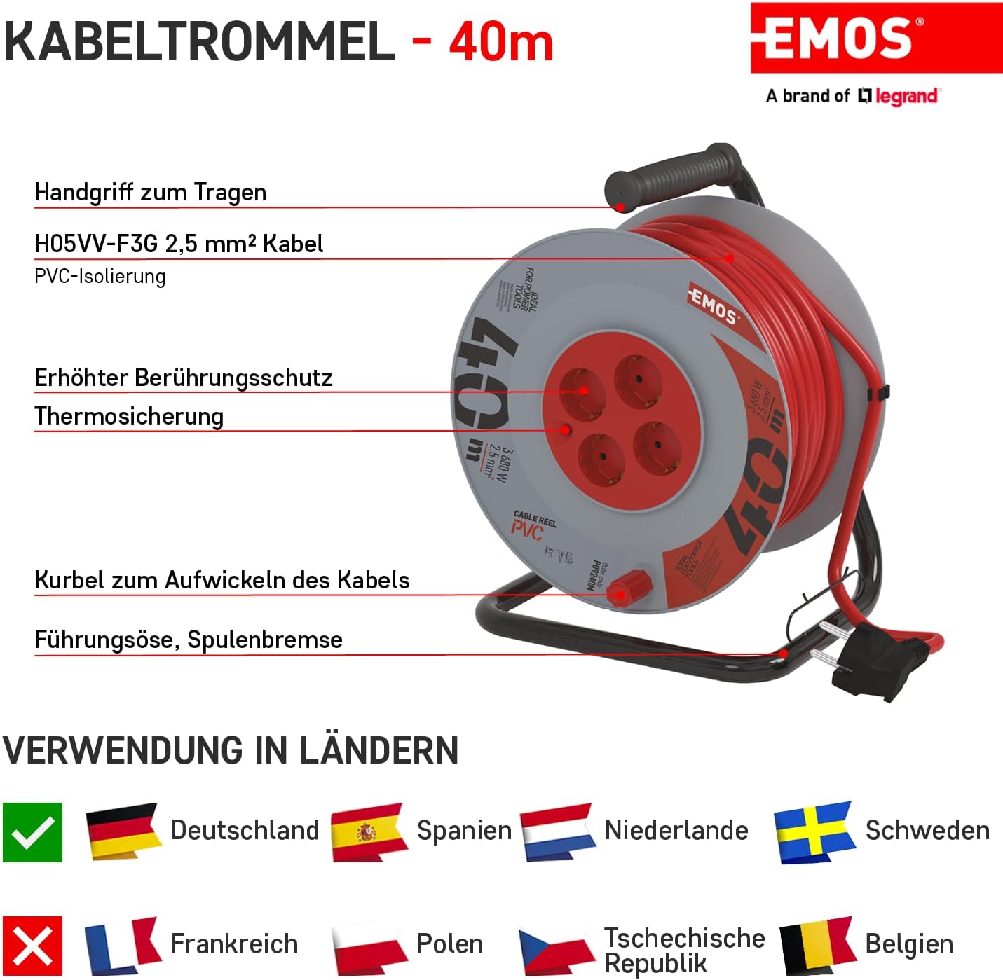 Emos - Avvolgicavo 40m con Prolunga Rinforzata - immagine 3