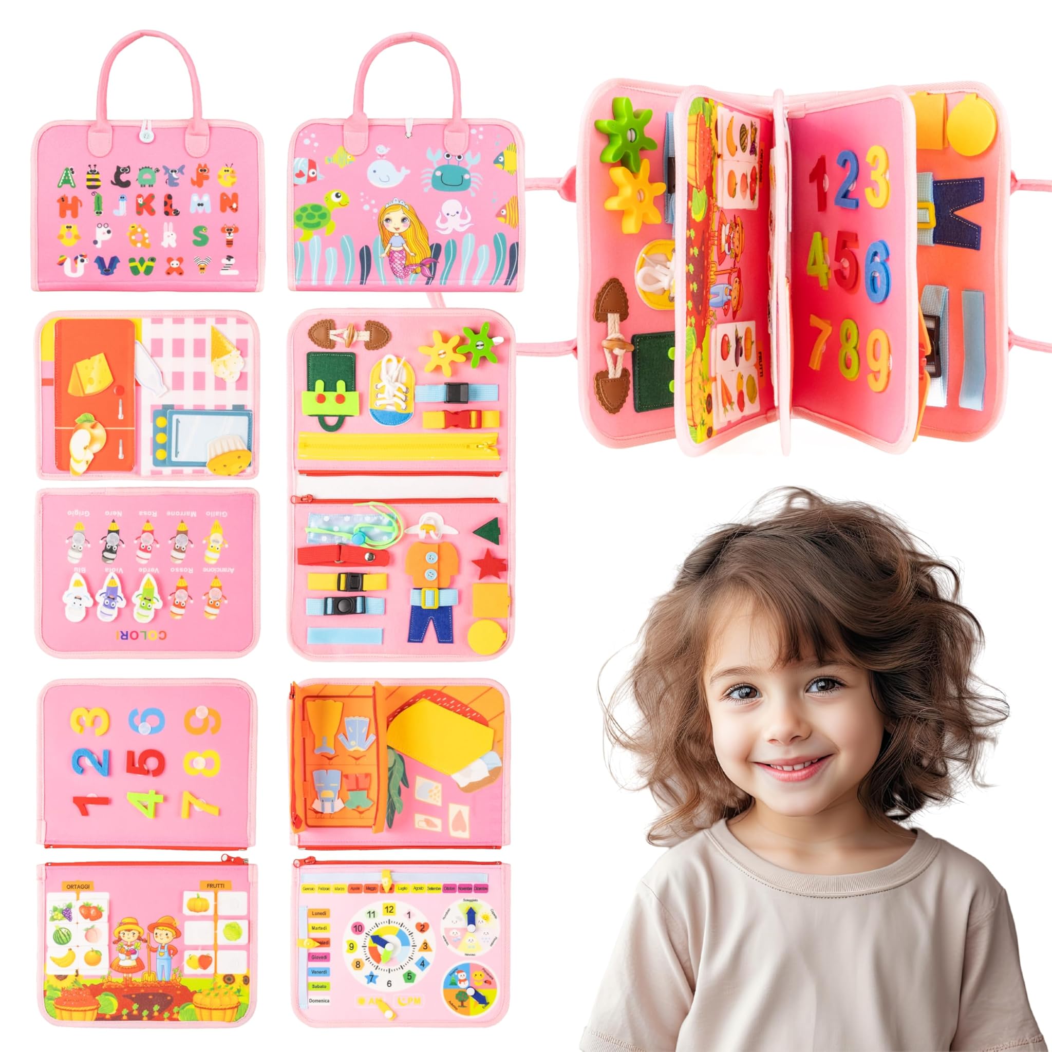 Nicubaby Busy Board Montessori per Bambini, Rosa