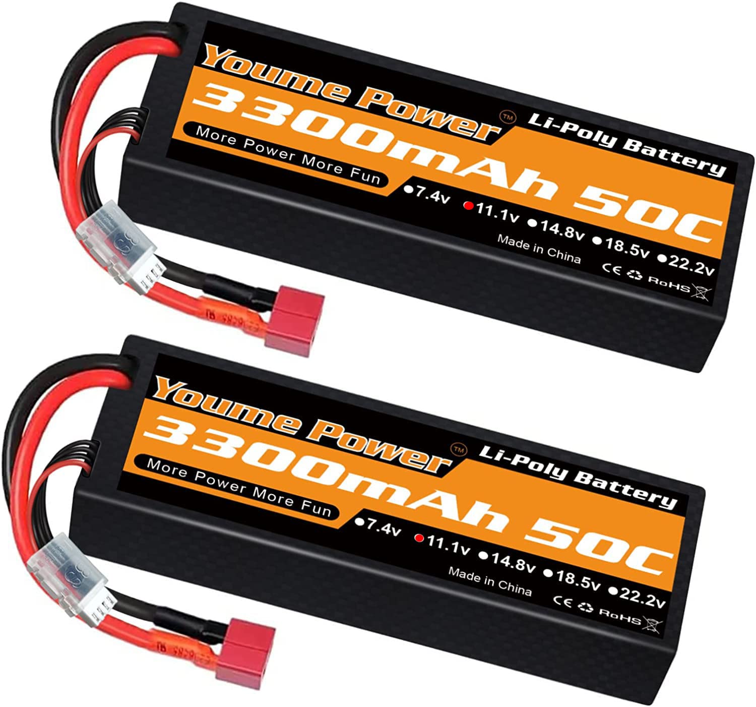 Batteria LiPo 3S 11.1V RC Lipo Batterie 3300mAh 50C Custodia rigida con Deans T Plug Compatibile con HPI Losi RC Auto, Camion Barca Aereo Elicottero (2 confezioni)