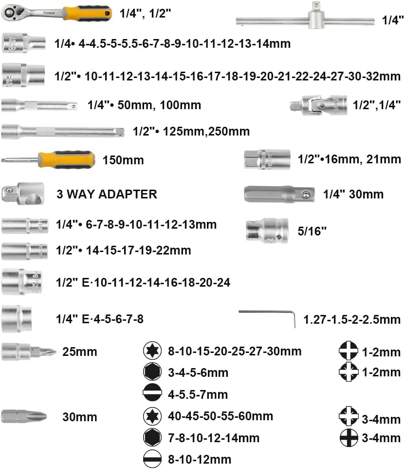 Hoteche Set Bussole 110 Pezzi 1/4" e 1/2" - immagine 2