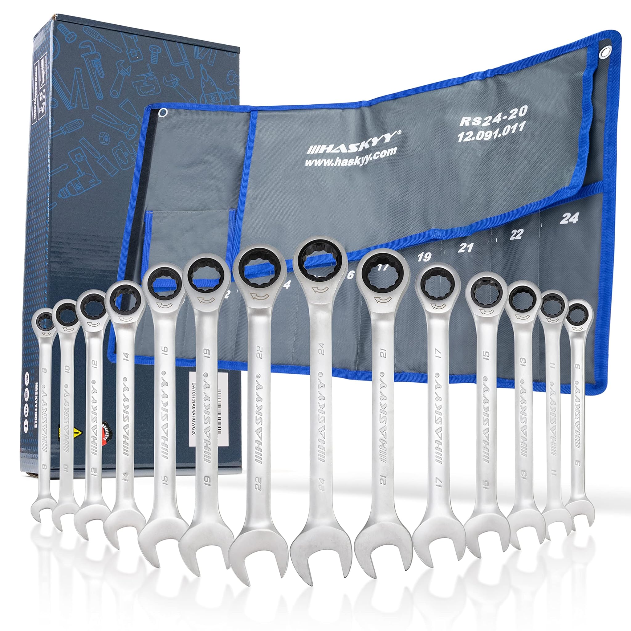 Set da 14 pezzi di HASKYY – Set di chiavi a cricchetto snodate, 8 – 24 mm