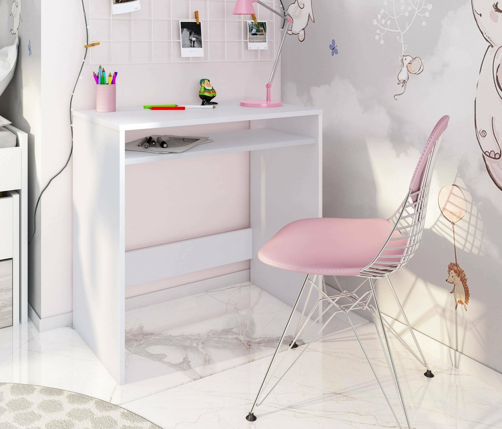 Dmora Scrivania Portland con Ripiano Fisso, Bianco