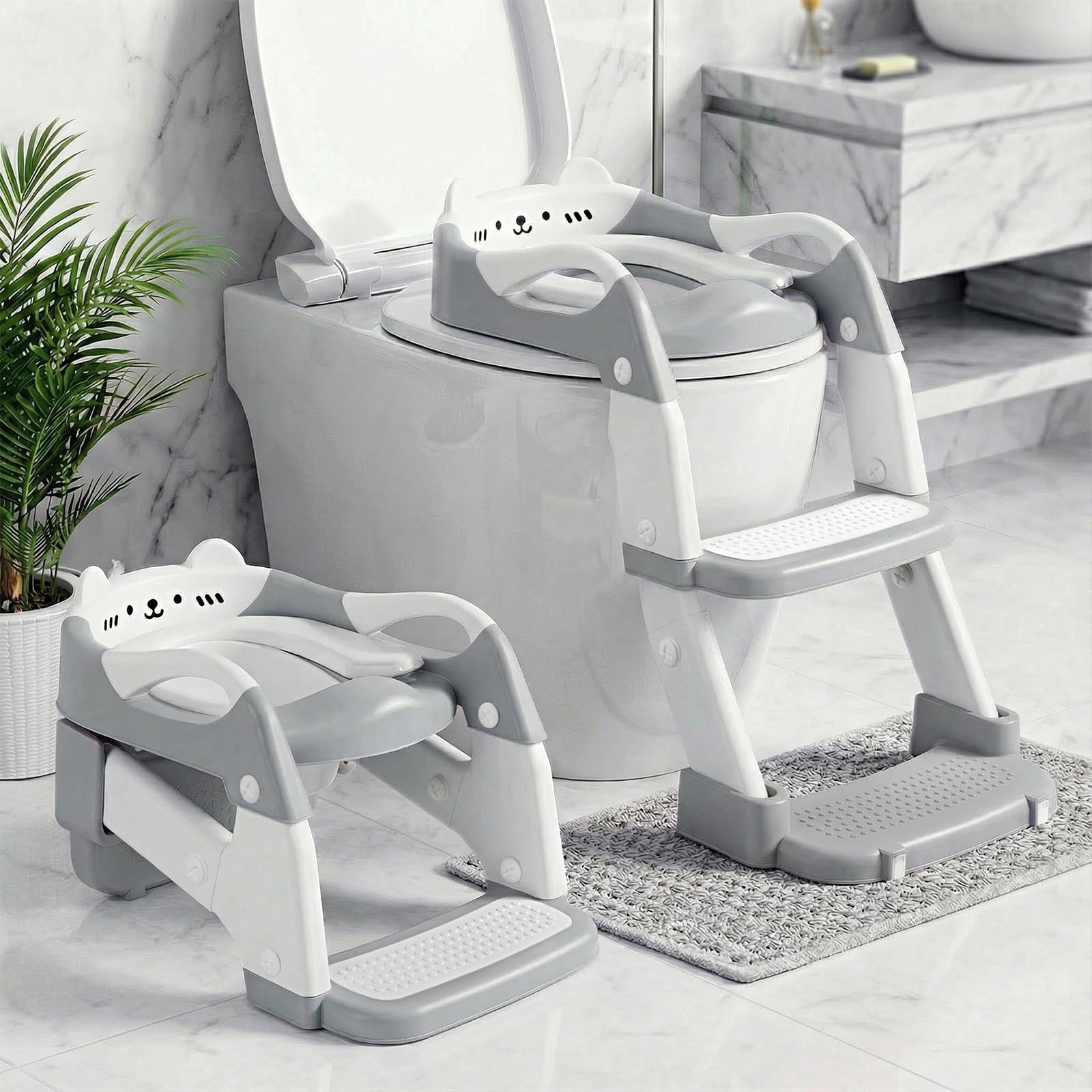 Orzbow Riduttore WC Bambini con Scaletta 2 in 1, Grigio