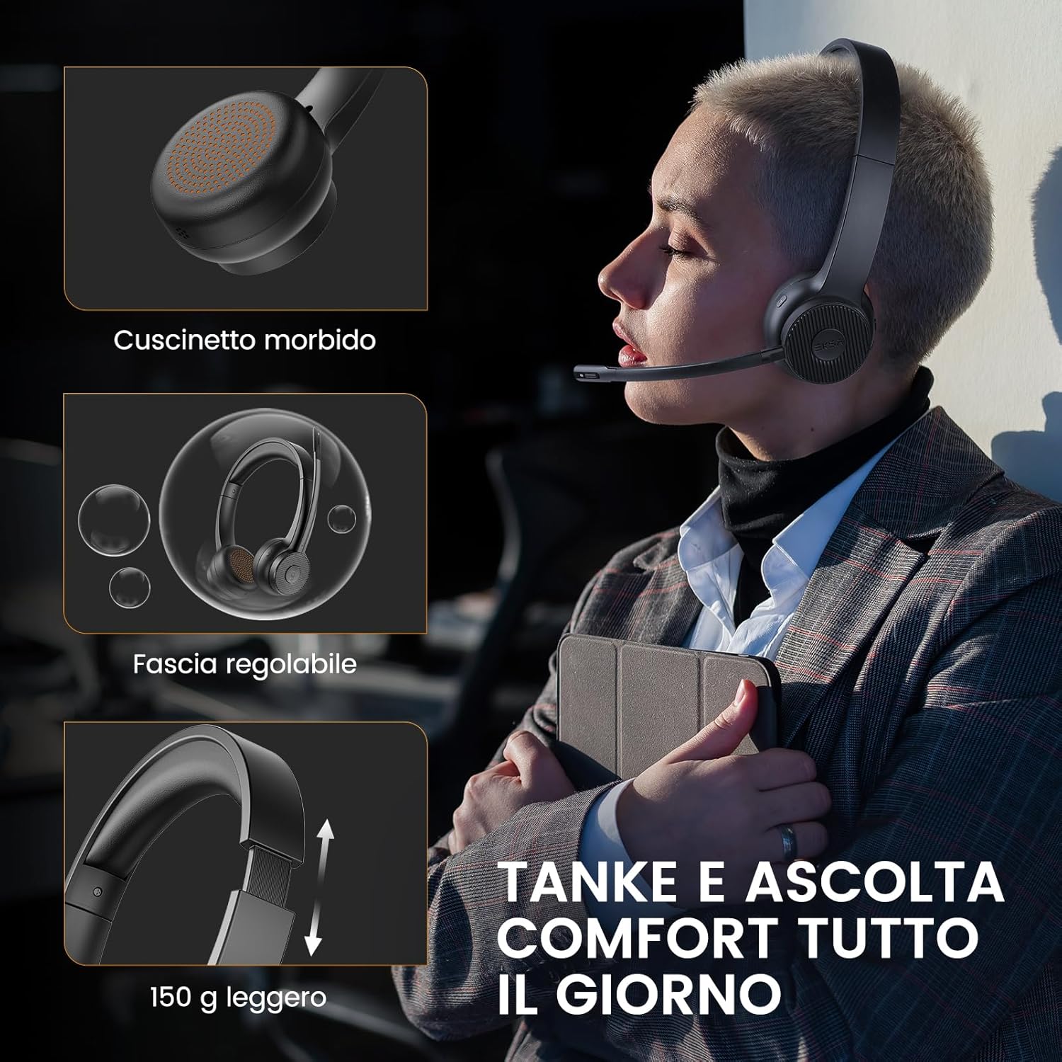 Eksa H16 Cuffie Bluetooth V5.2 con Microfono ANC - immagine 8