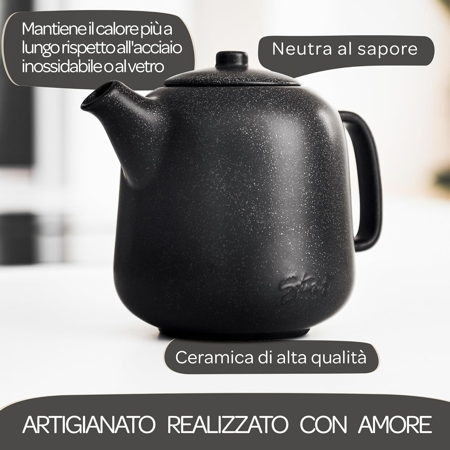 Steinzeit Design Teiera con Infusore 1,3L, Nera - immagine 2