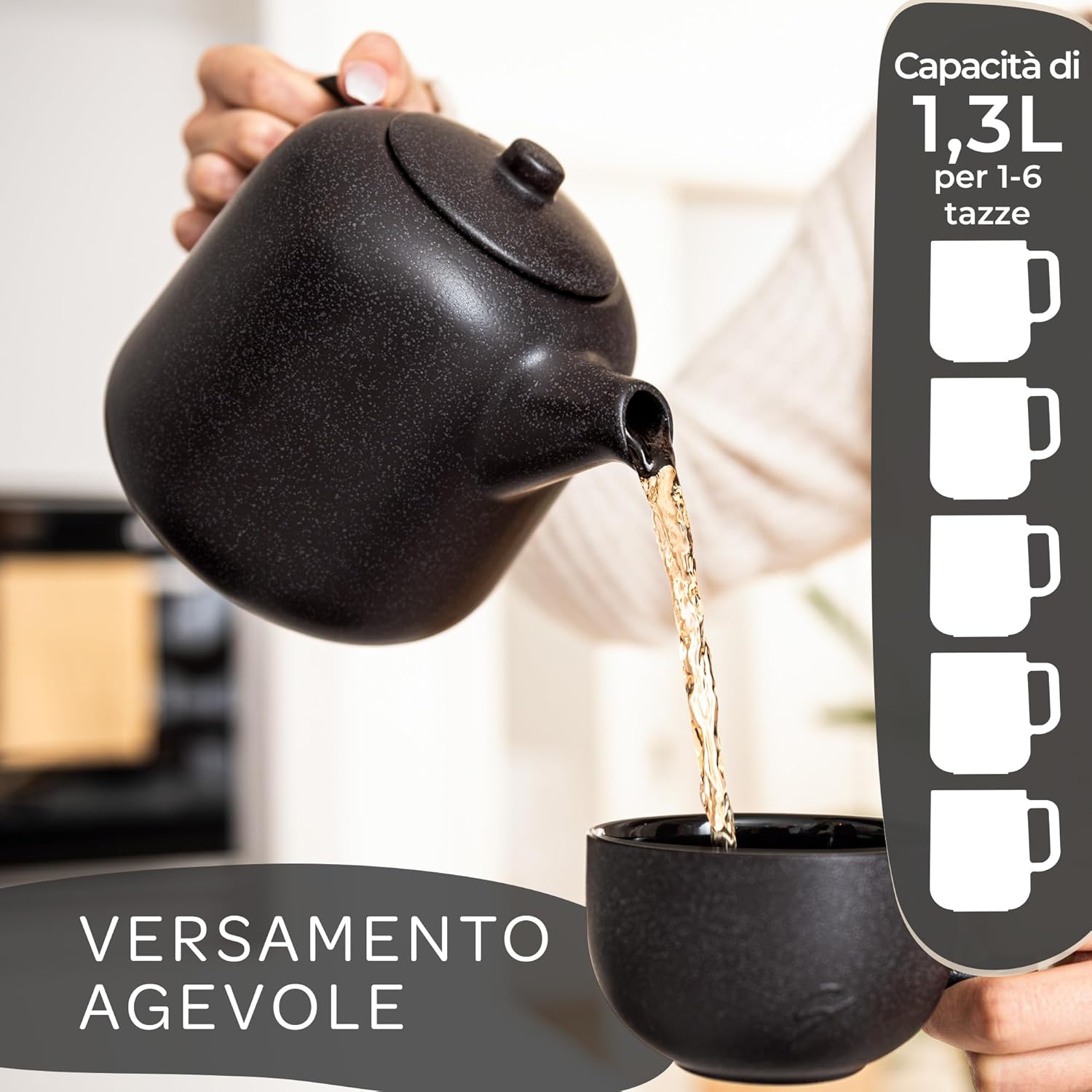 Steinzeit Design Teiera con Infusore 1,3L, Nera - immagine 4