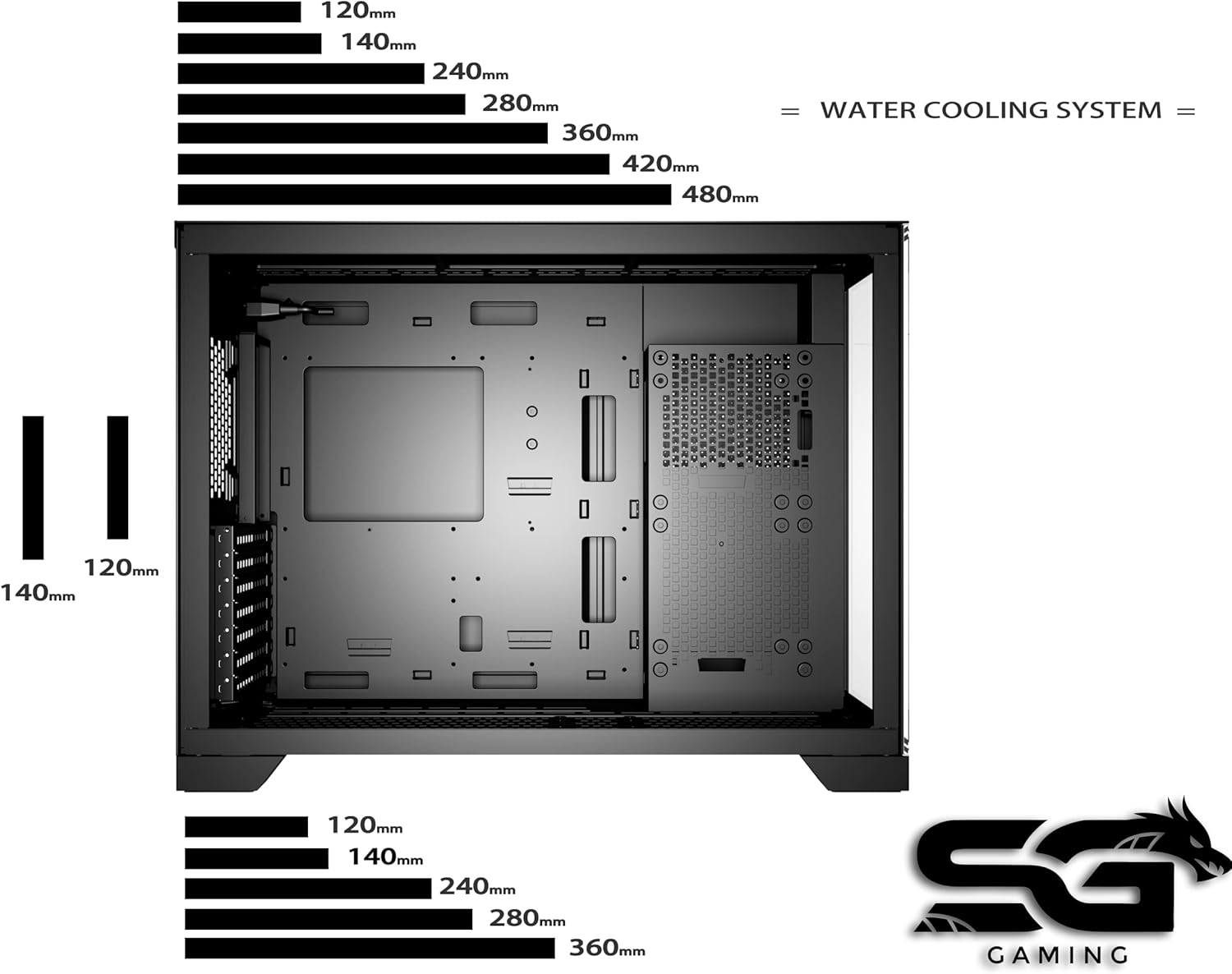Saharagaming P480TB-E RGB ATX PC Case, Nero - immagine 7