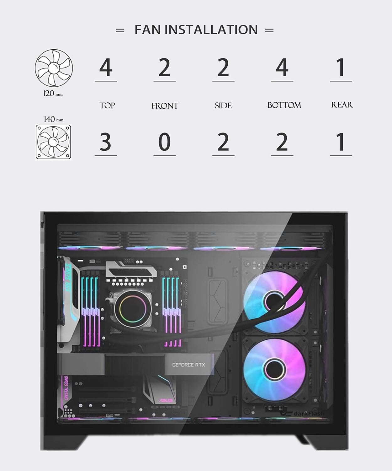 Saharagaming P480TB-E RGB ATX PC Case, Nero - immagine 8