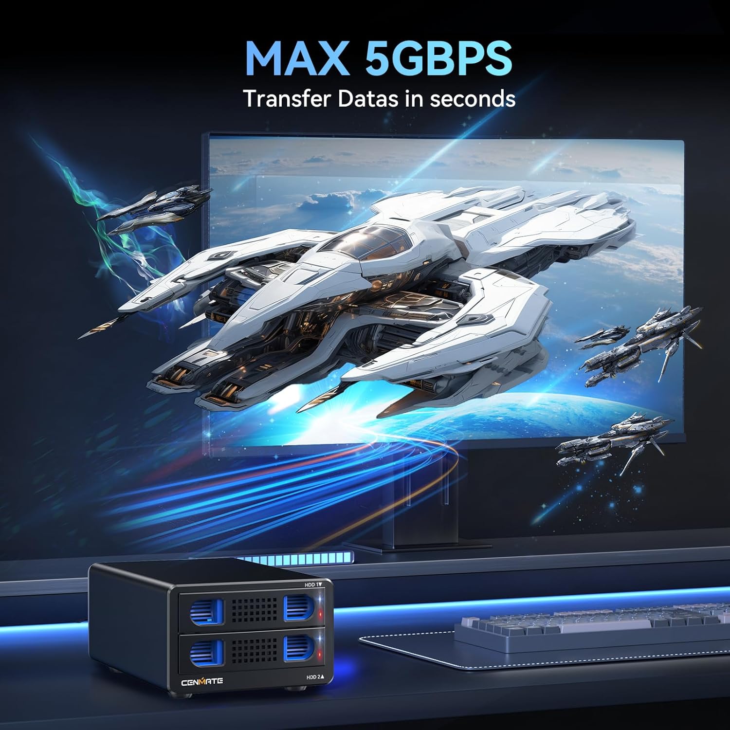 Cenmate Hard Drive Case 2 Baie USB A/C 3.0 - immagine 3