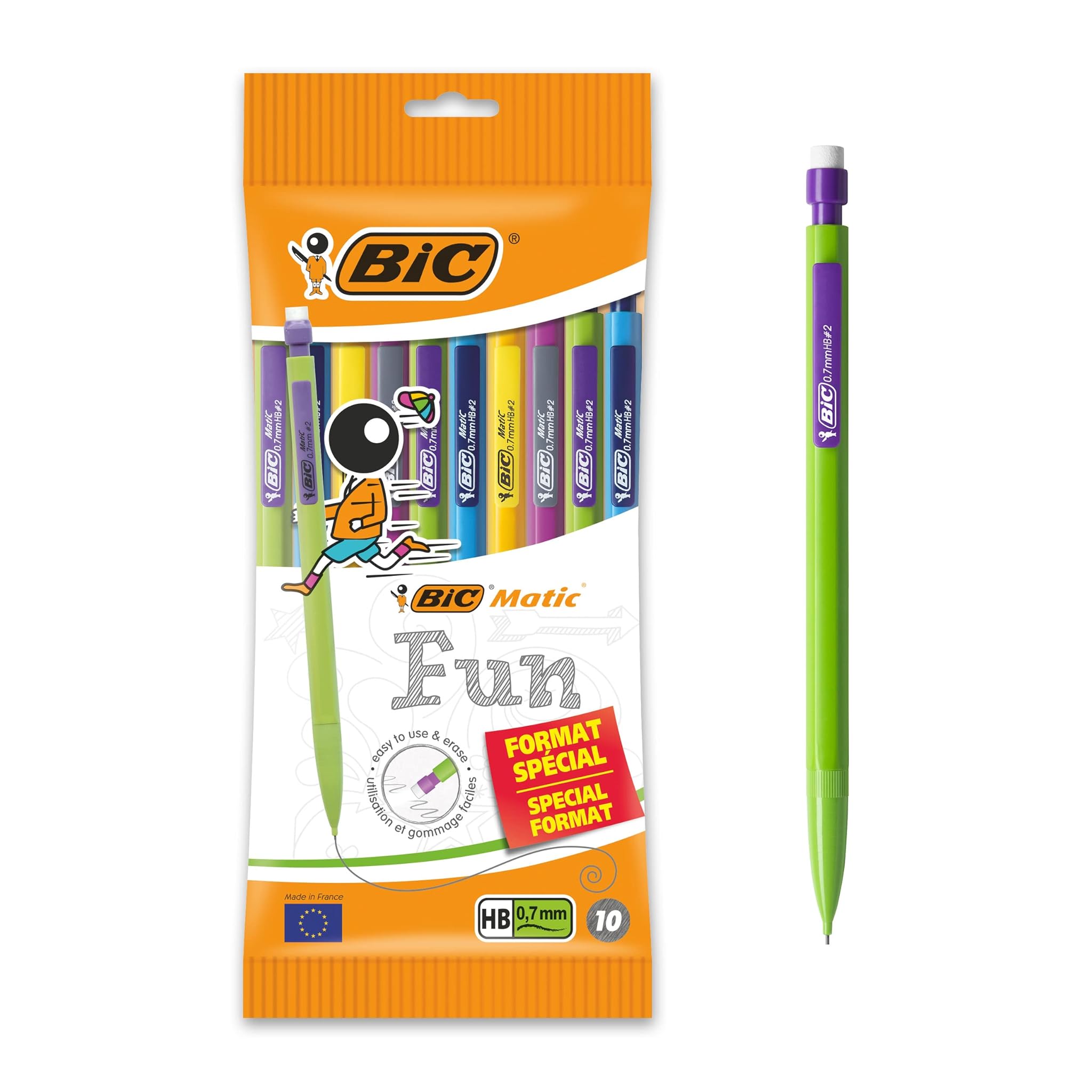 Bic Matic Fun - Portamine 0.7mm HB con Gomma (10 Pezzi)