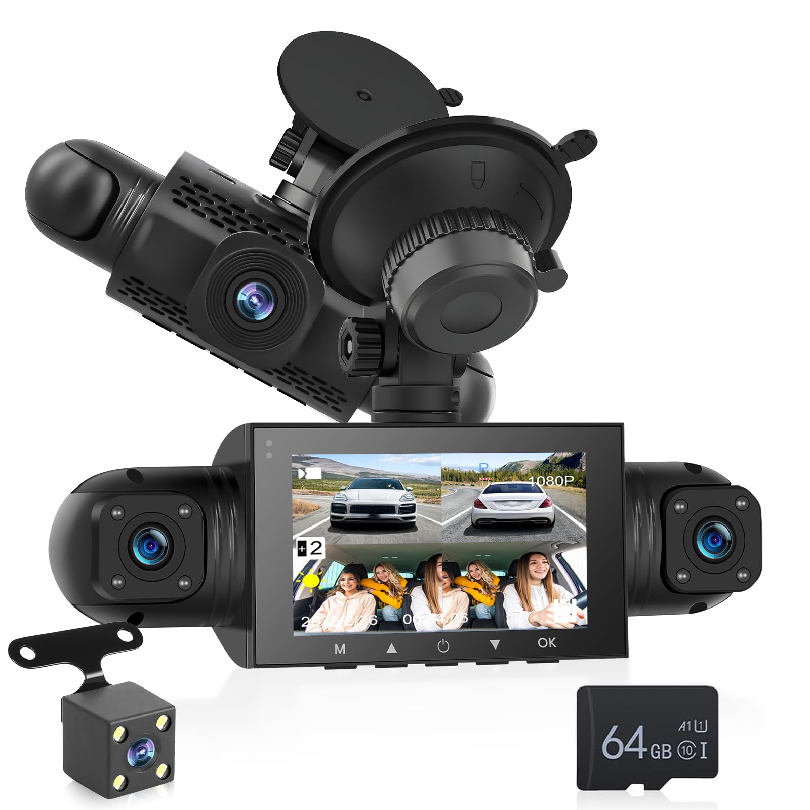 Nhopeew Dash Cam 4 Canali Anteriore e Posteriore 1080P