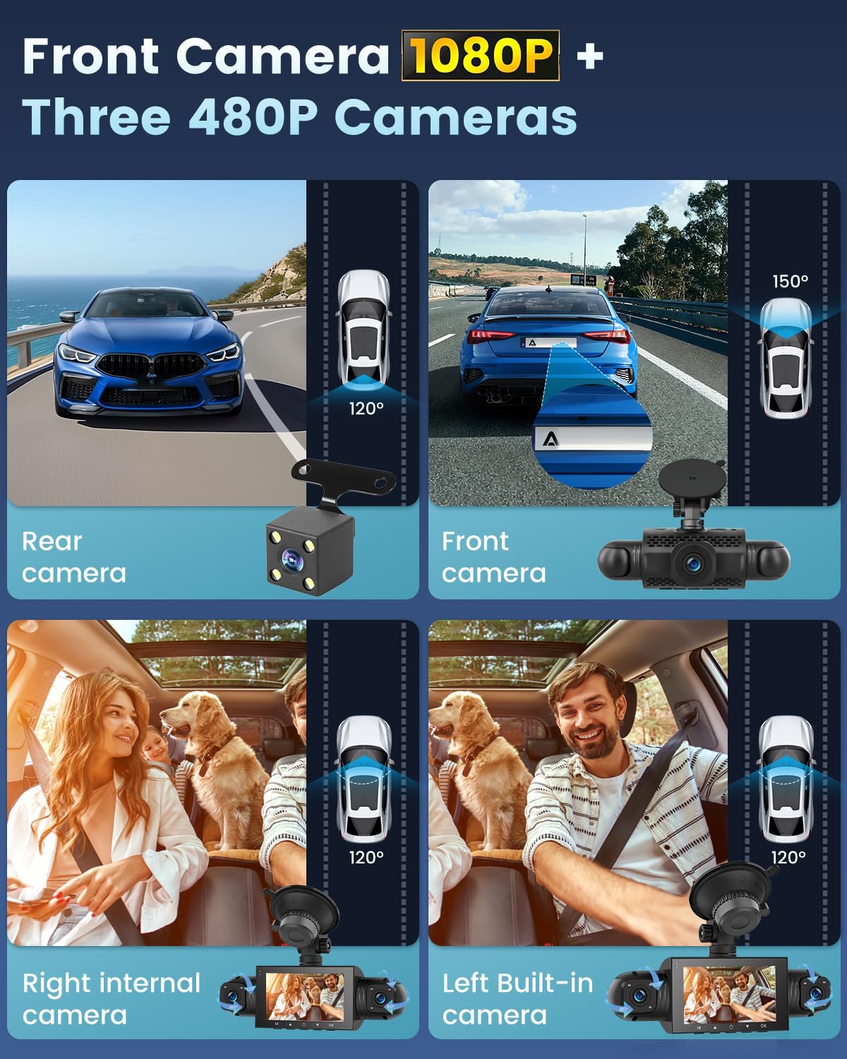 Nhopeew Dash Cam 4 Canali Anteriore e Posteriore 1080P - immagine 3