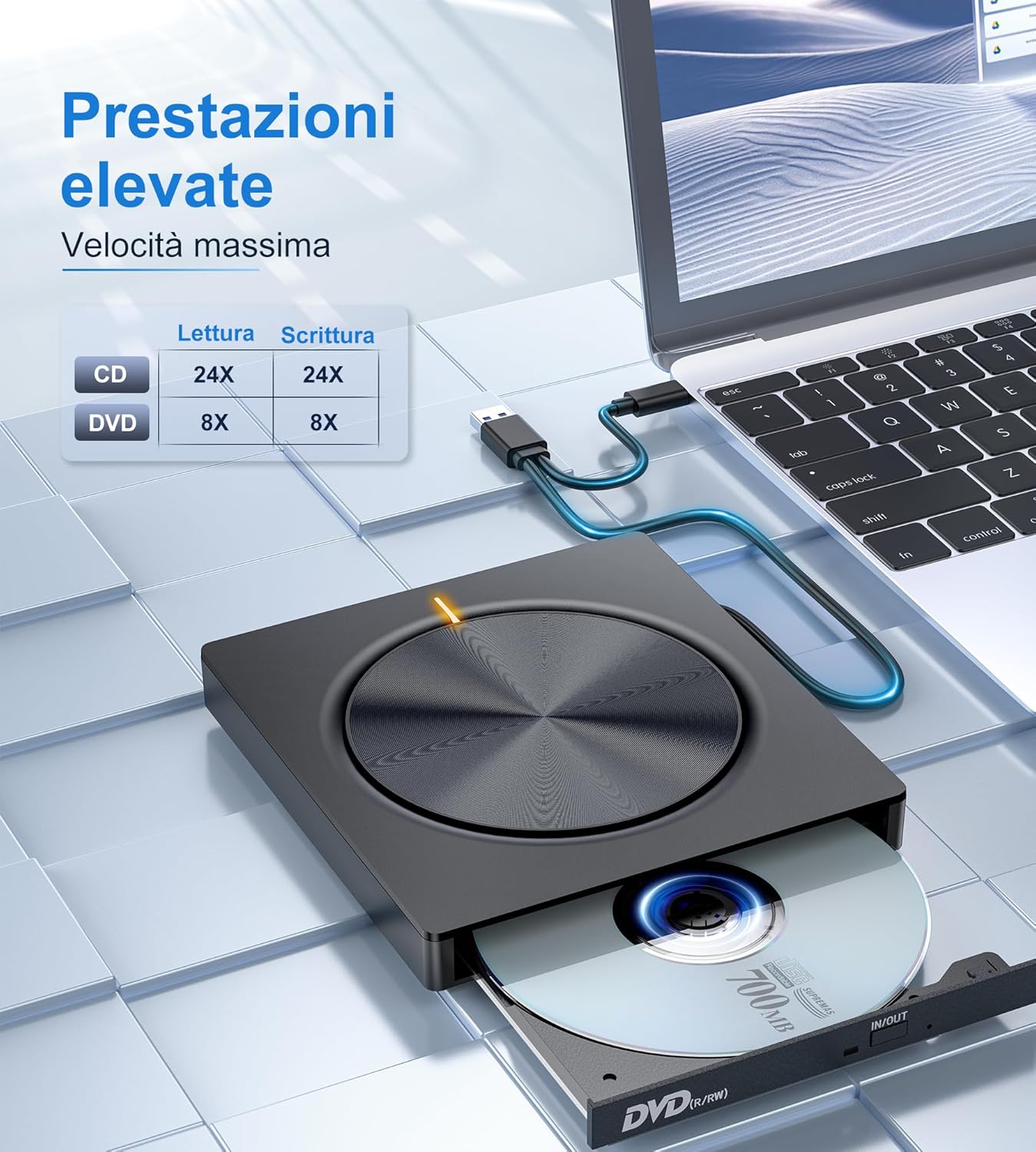 Lettore Masterizzatore CD/DVD Esterno USB 3.0 & Type C - immagine 3