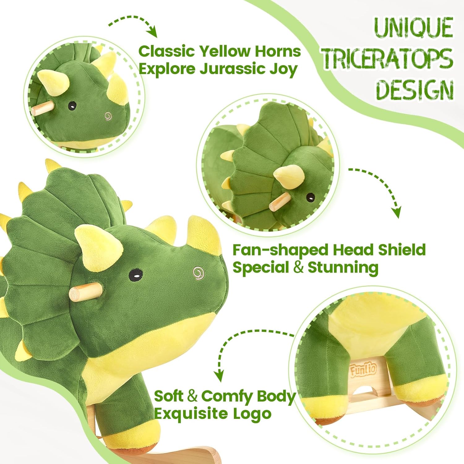 Funlio Dinosaur Baby Rocking Horse Triceratopo Verde - immagine 2