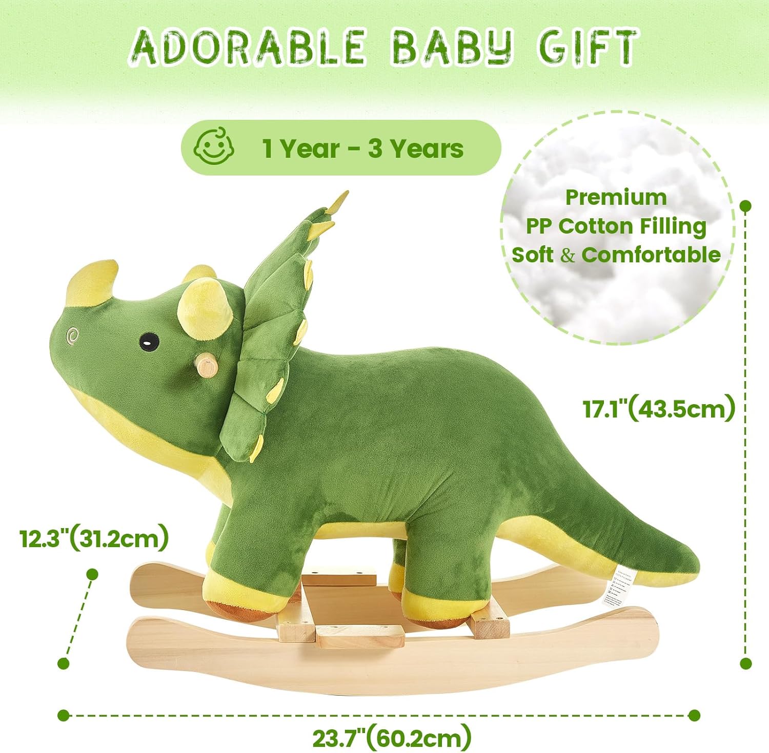 Funlio Dinosaur Baby Rocking Horse Triceratopo Verde - immagine 4