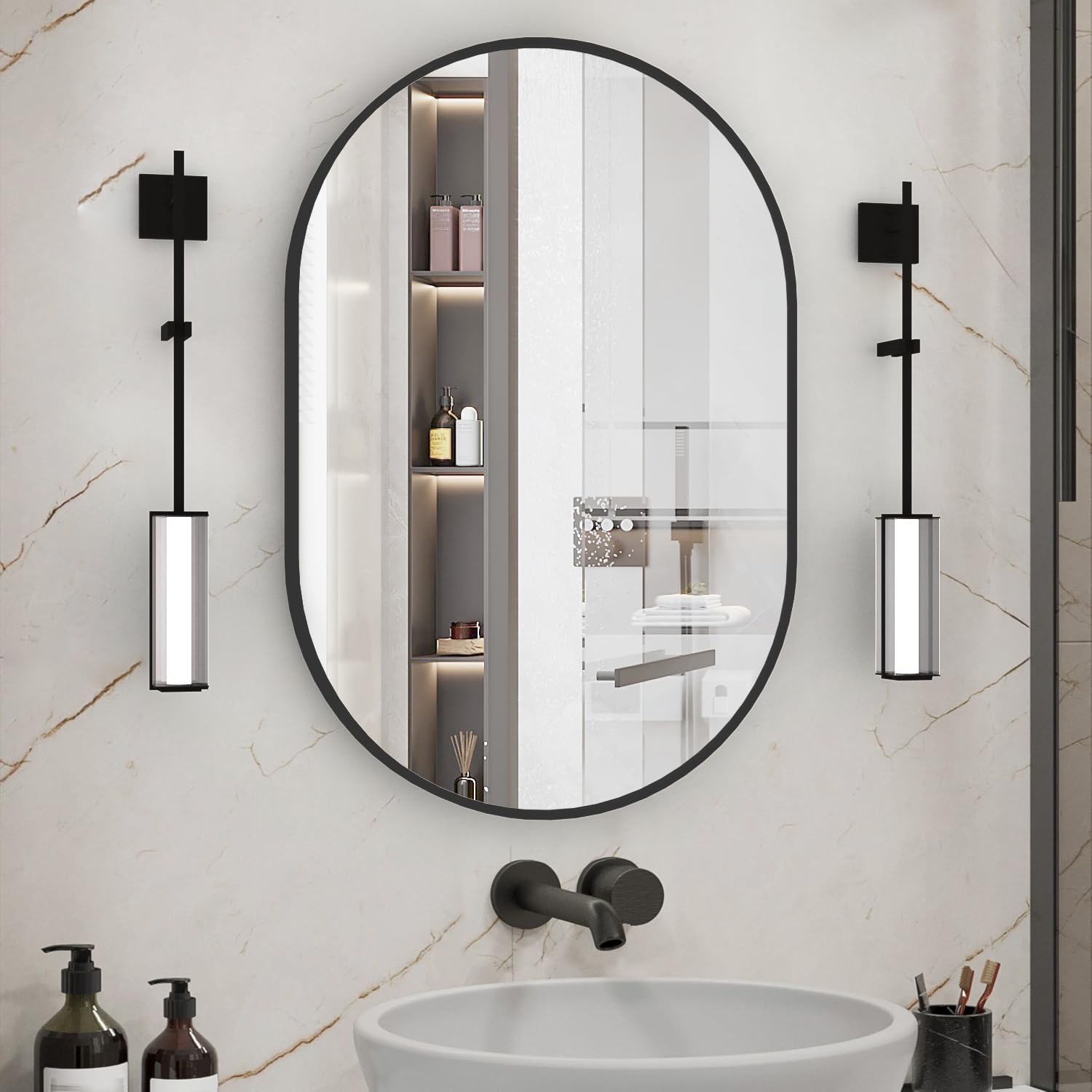 Specchio da Bagno Ovale da Parete 50x75cm, Nero