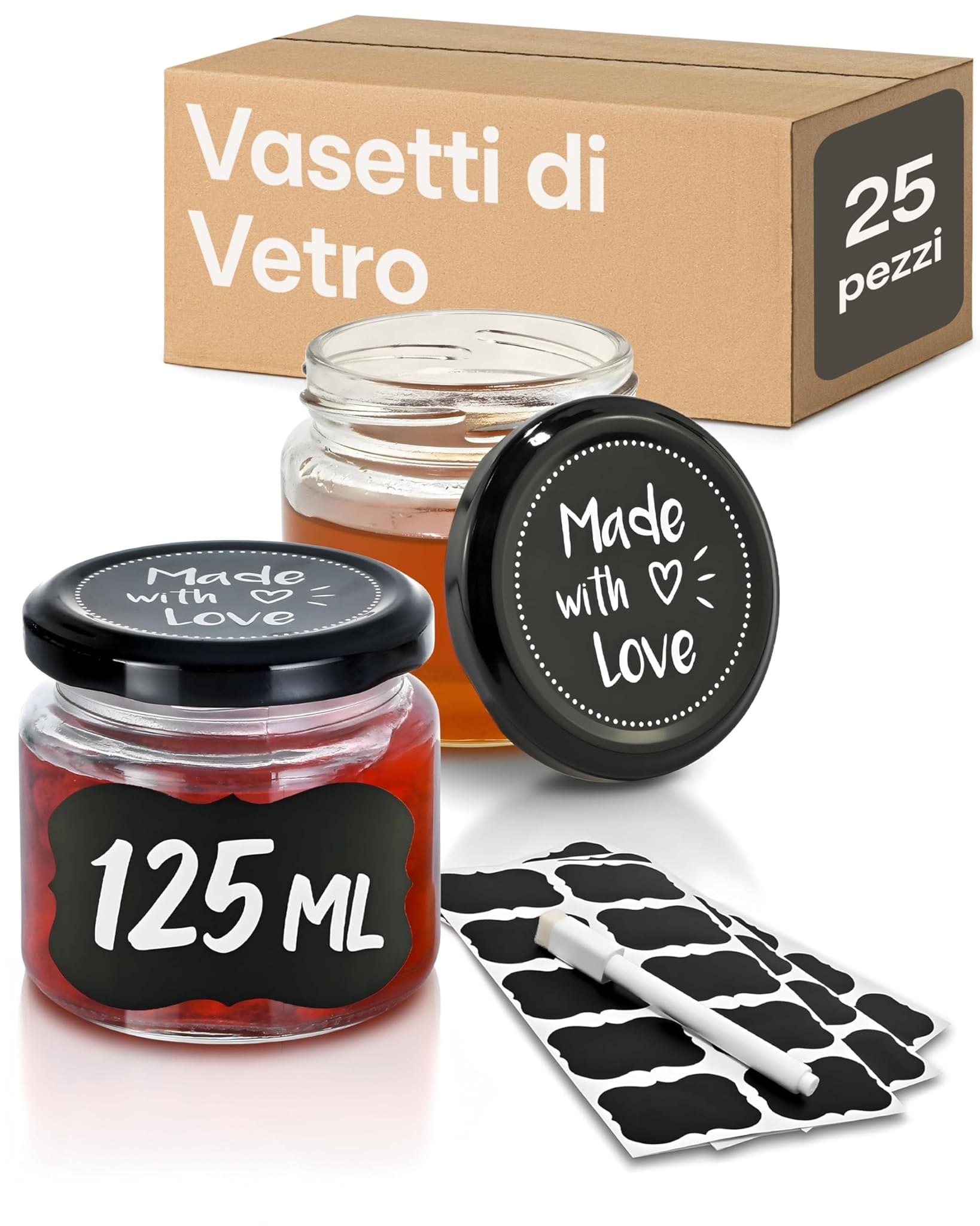 Praknu 25 Vasetti di Vetro da 125 ml