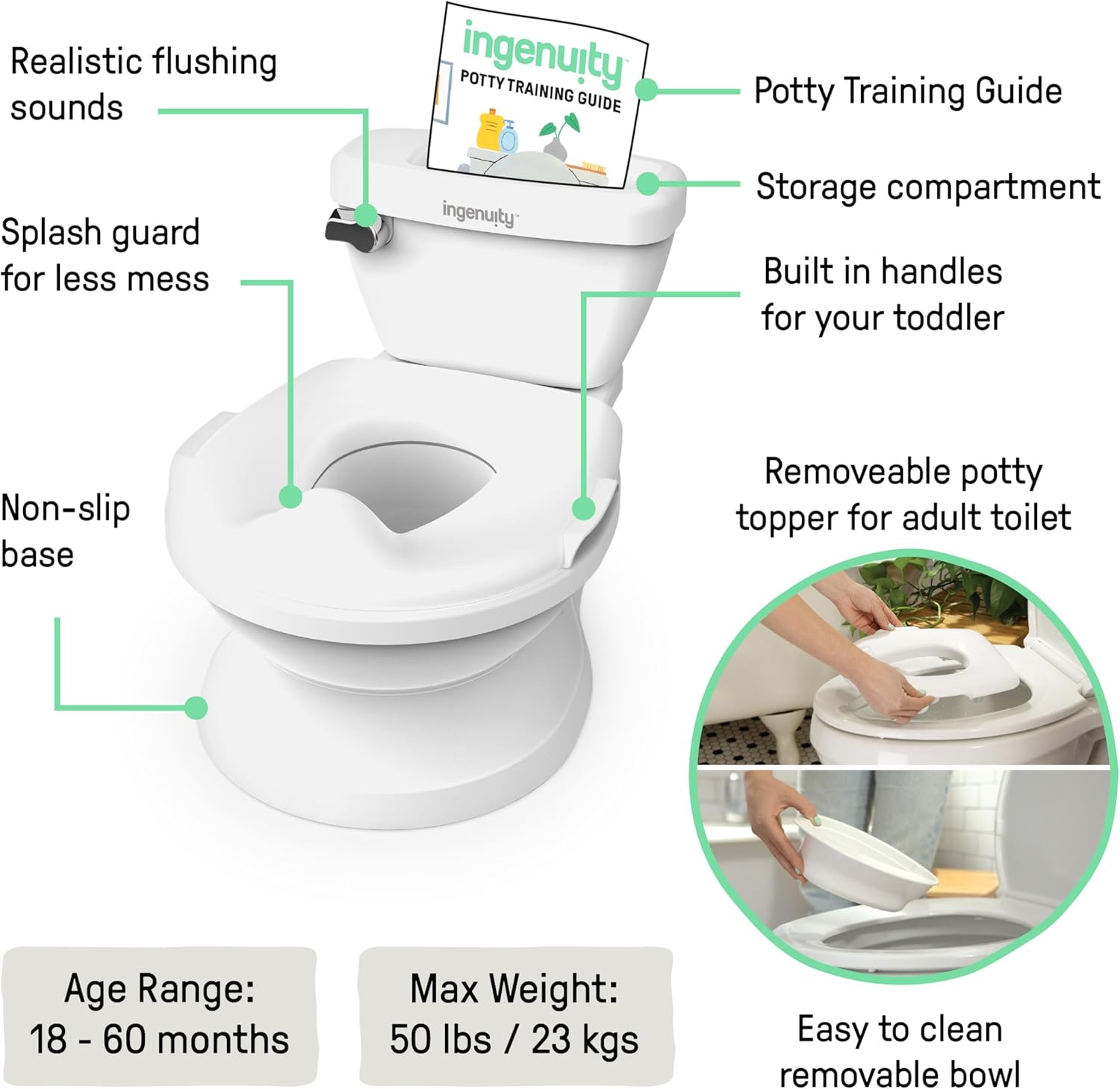 Ingenuity My Size Potty Pro - Vasino Realistico 2-in-1, Bianco - immagine 2