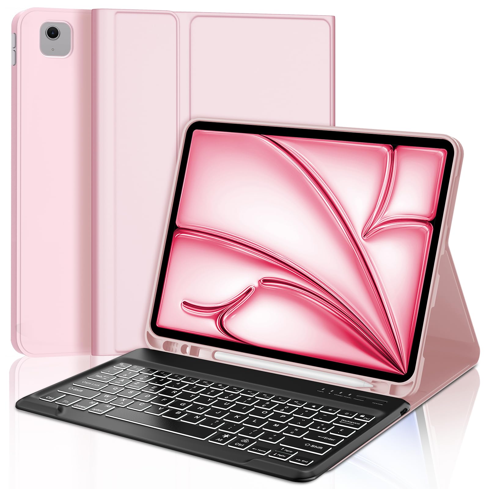 Jademall Custodia Tastiera per iPad Air 13 M2/M3, Rosa
