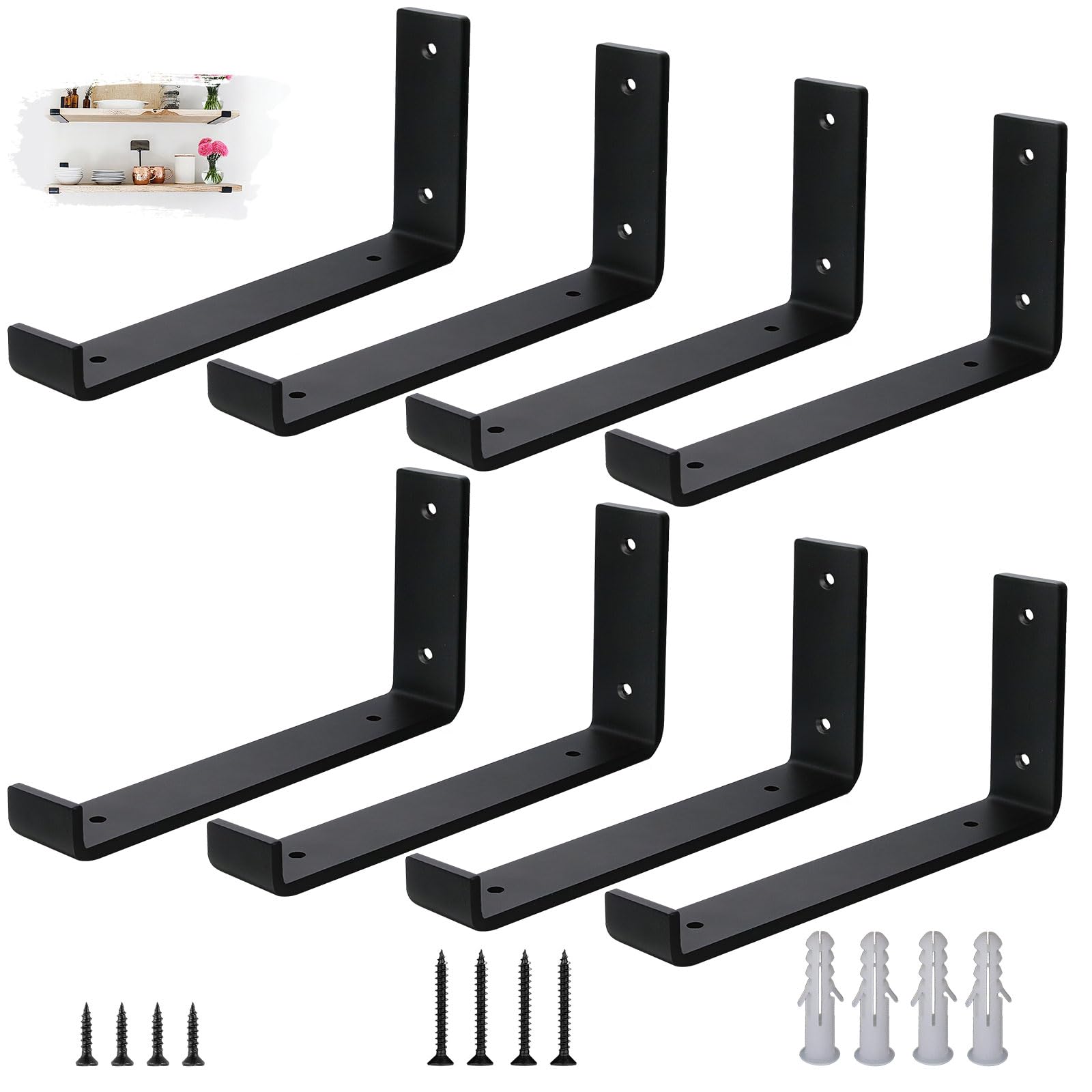 Staffe per Mensole Pesanti 8 Pezzi - Acciaio Nero 25cm