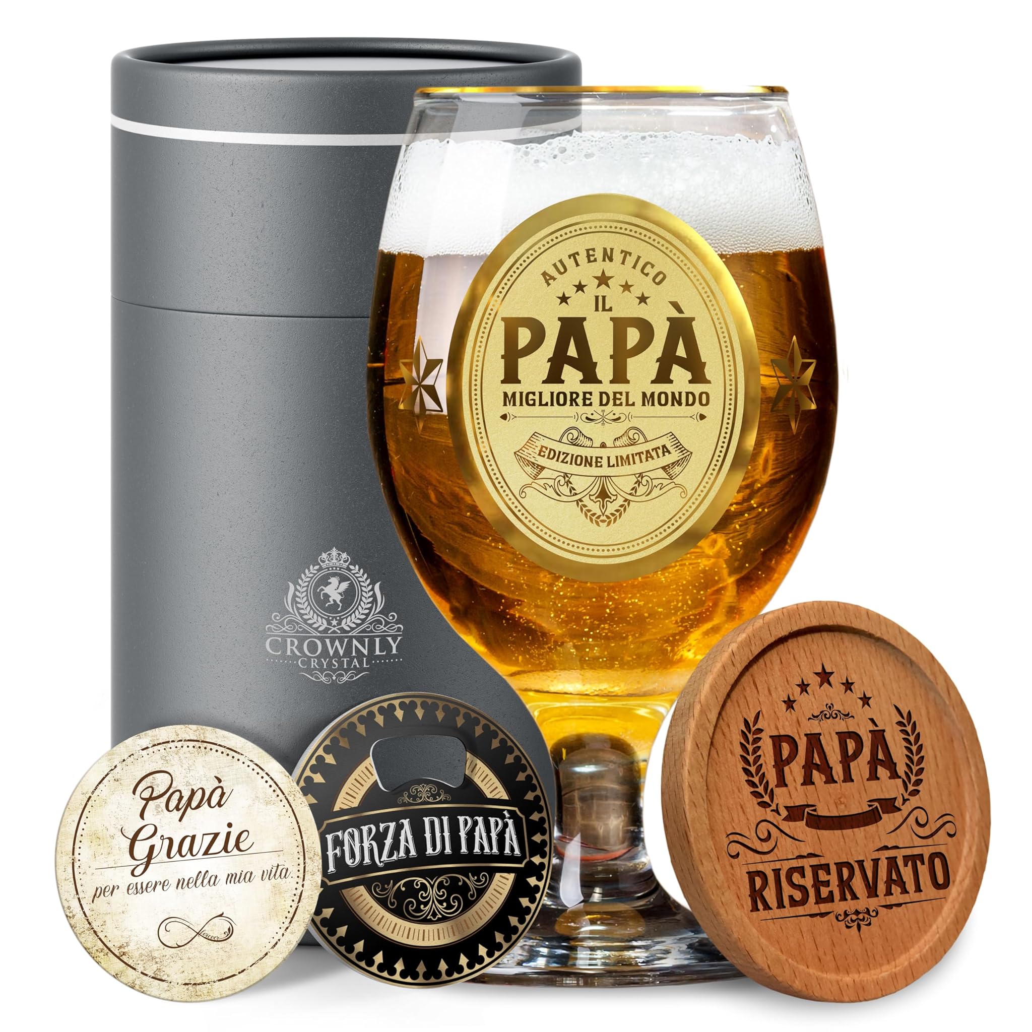 Crownly Crystal® Regalo Papà - Tazza Birra Personalizzata