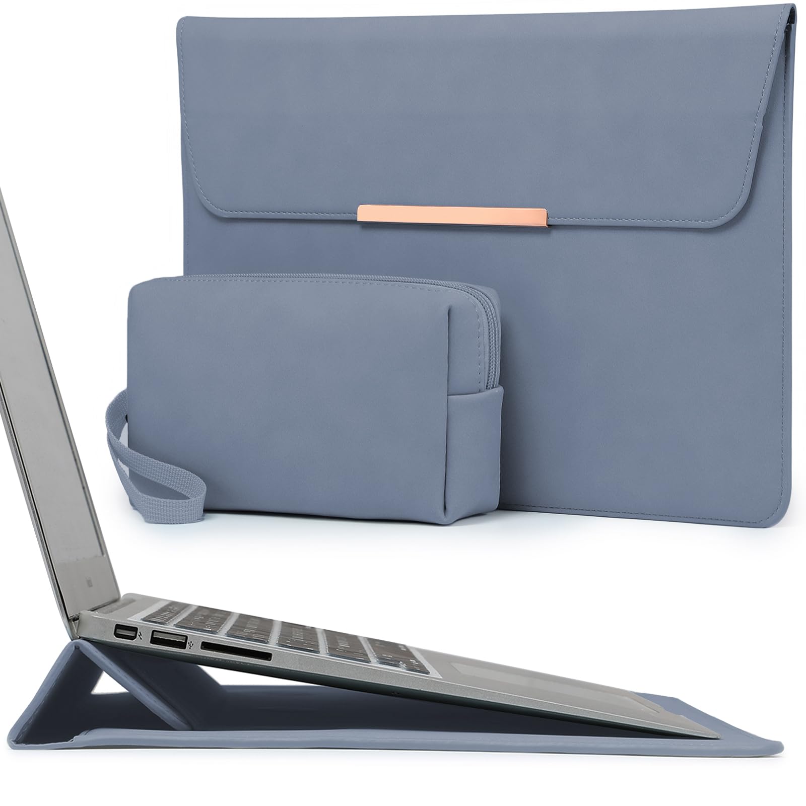 HYZUO 15-16 Pollici Custodia PC Portatile con Funzione di Supporto Compatibile con MacBook Pro 16 M4/M3/M2/M1 2025-2019, MacBook Pro 15 2015-2012, XPS 15, Samsung Galaxy Book 15, Blu Haze(con Trim)