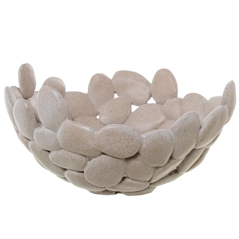 DRW Centro Tavola Rotondo con Pietre di Ceramica Beige