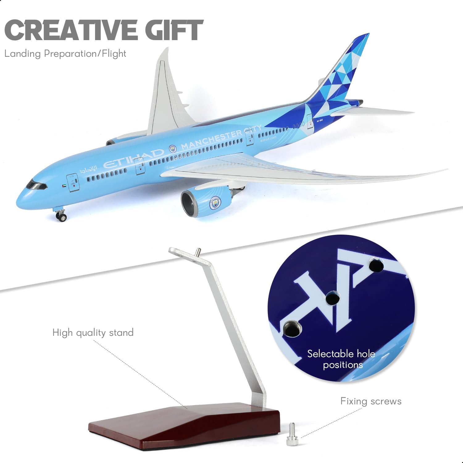 Modello Aereo Etihad 787 1/130 con Supporto (43 cm) - immagine 3