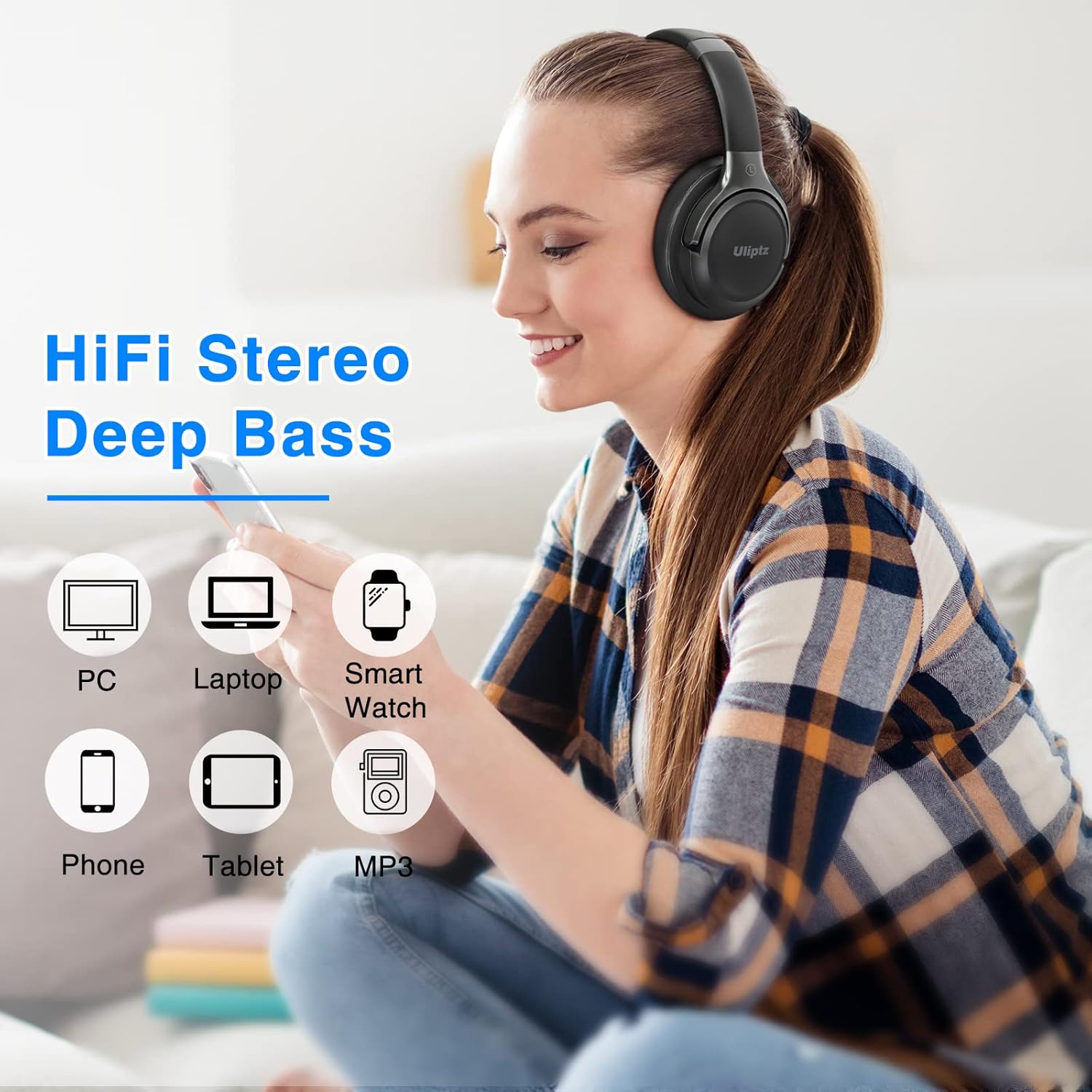 Uliptz Cuffie Wireless Bluetooth 5.3 - 65 Ore, Nero - immagine 2