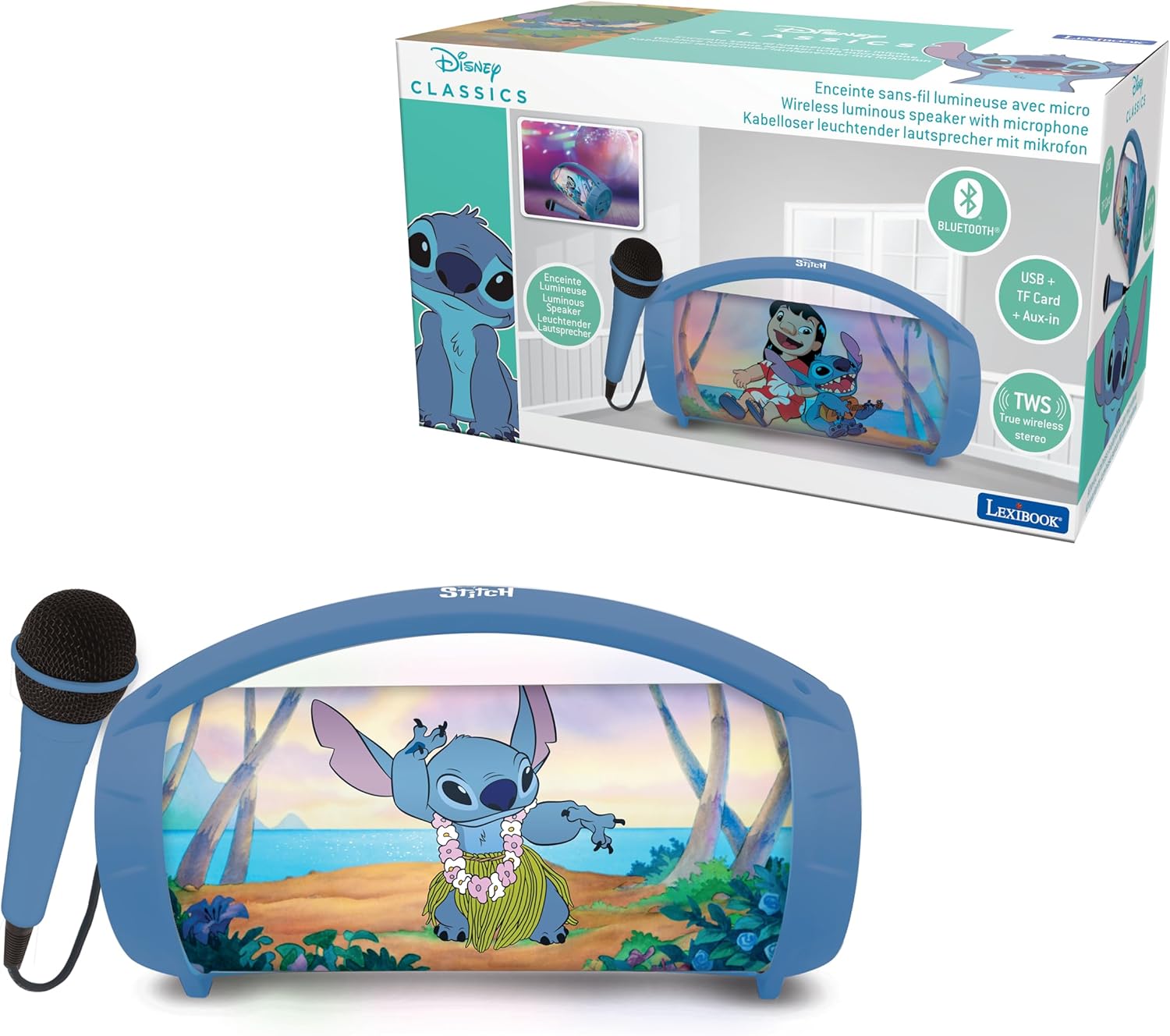 Lexibook Disney Stitch - Altoparlante Wireless Luminoso, Blu - immagine 1