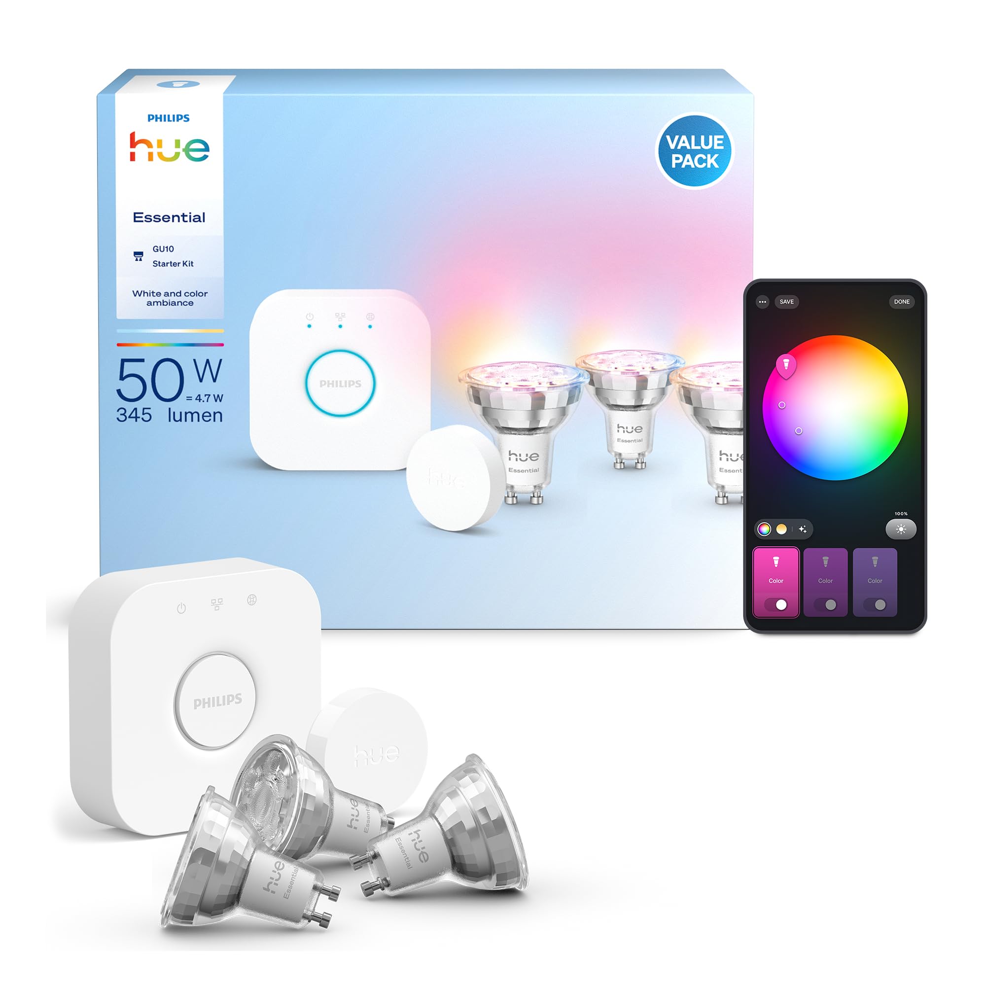 Philips Hue Essential Starter Kit - 3 Lampadine GU10 Smart
