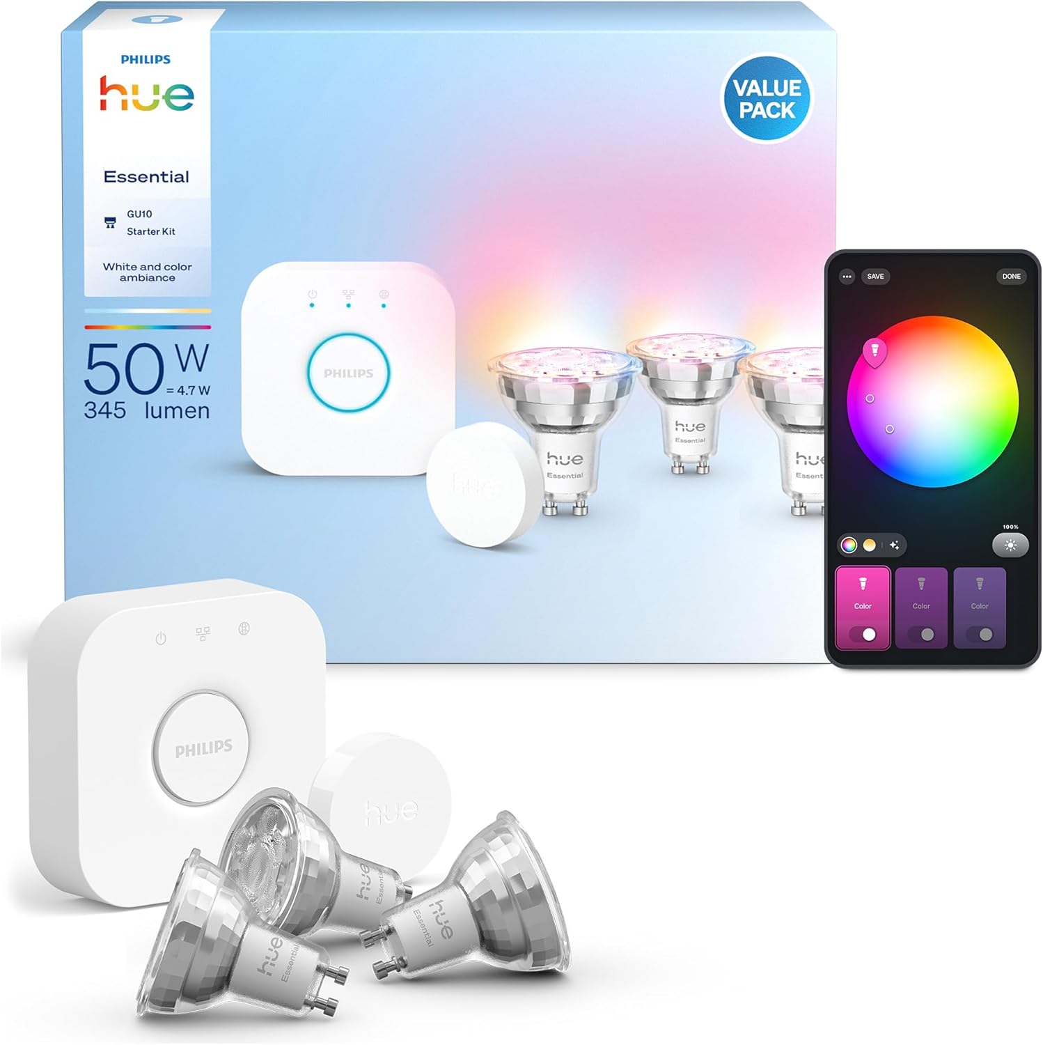 Philips Hue Essential Starter Kit - 3 Lampadine GU10 Smart - immagine 1