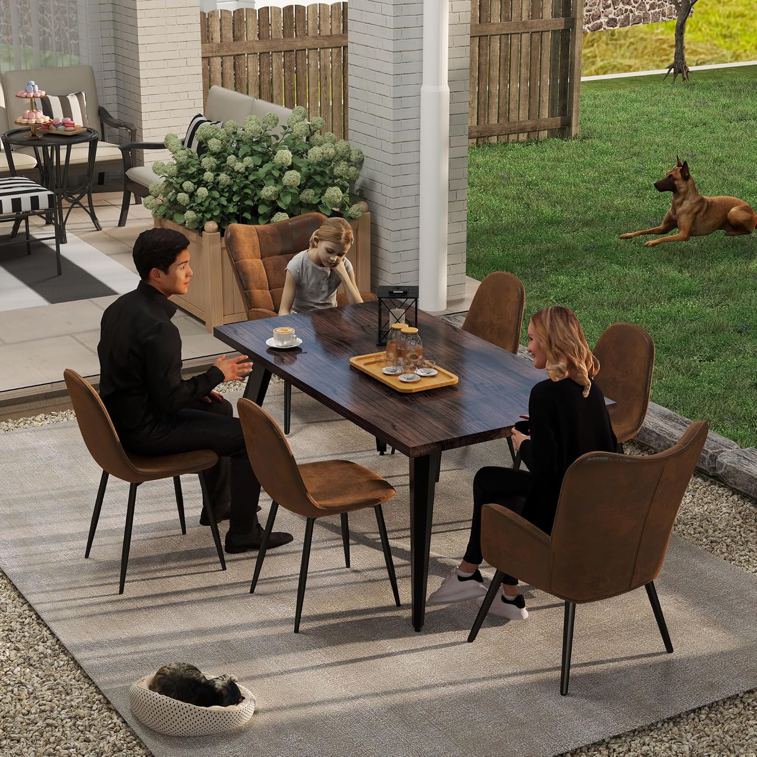 Furniturer Set 4 Sedie da Giardino in Velluto Similpelle