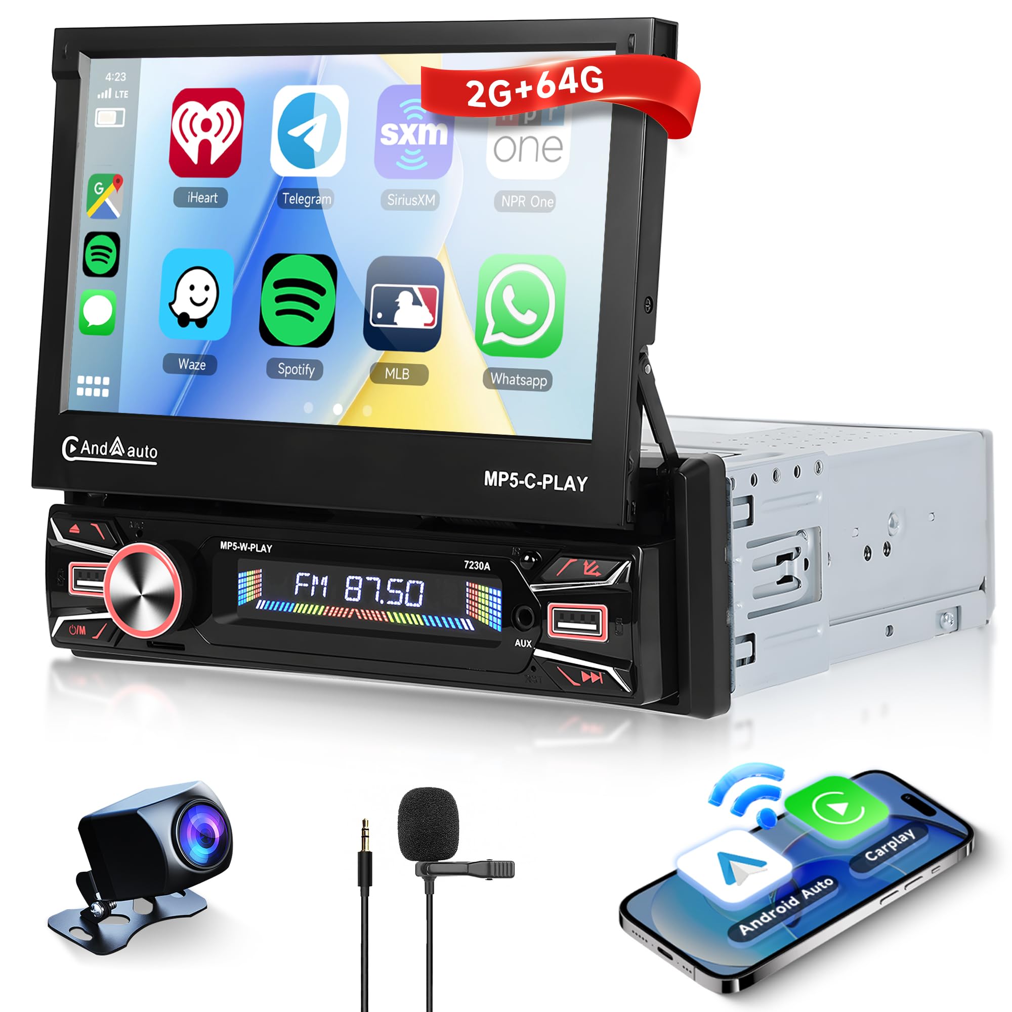 Autoradio Android 13 1 Din con Schermo Estensibile 7 Pollici