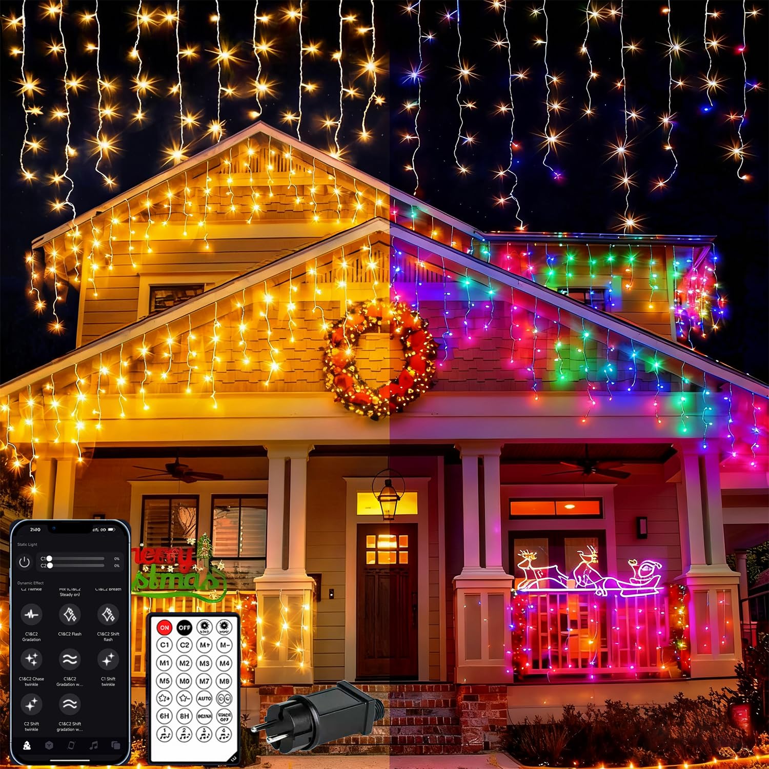 Luci Natale Esterno Cascata 10M 400L con APP e Telecomando